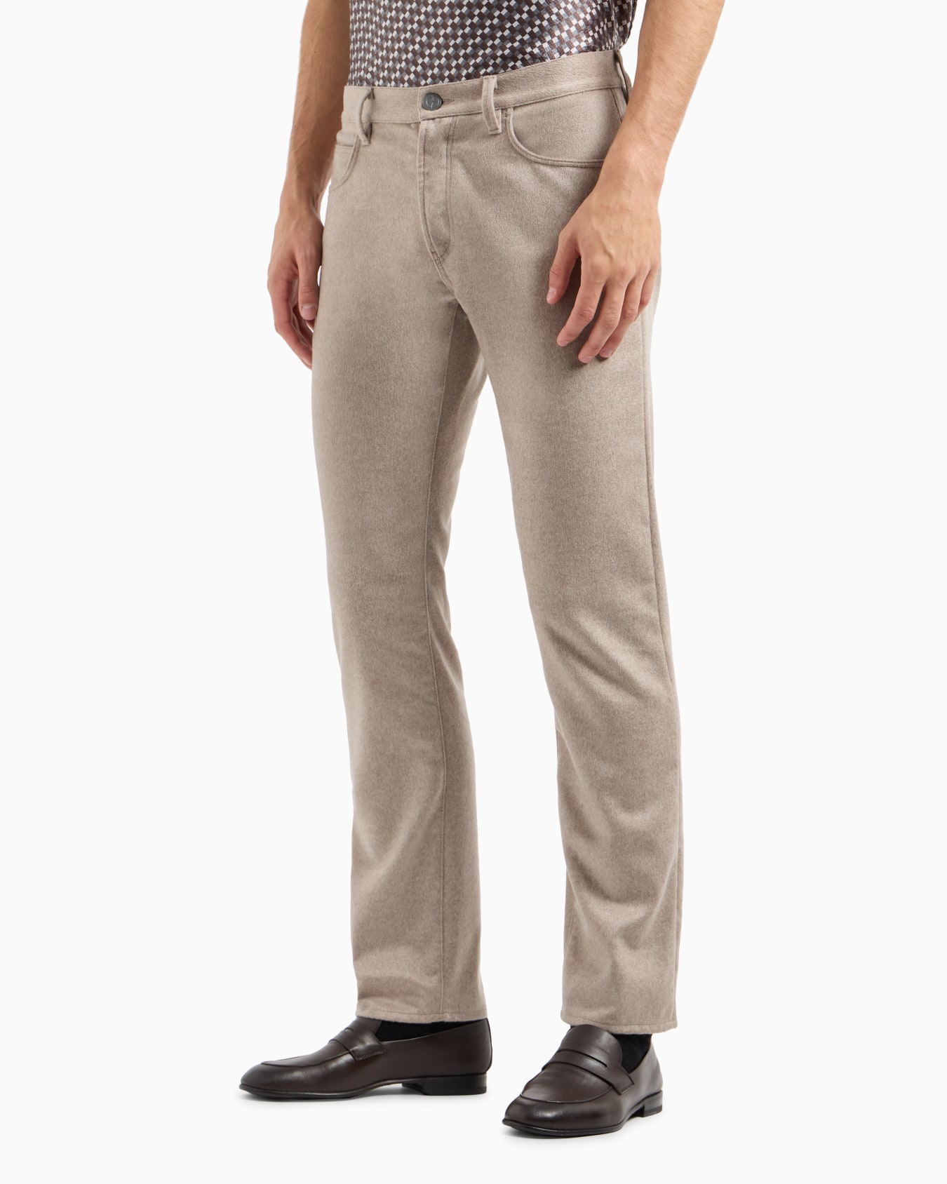 Regular-fit five-pocket cotton-denim and silk trousers Slide 3