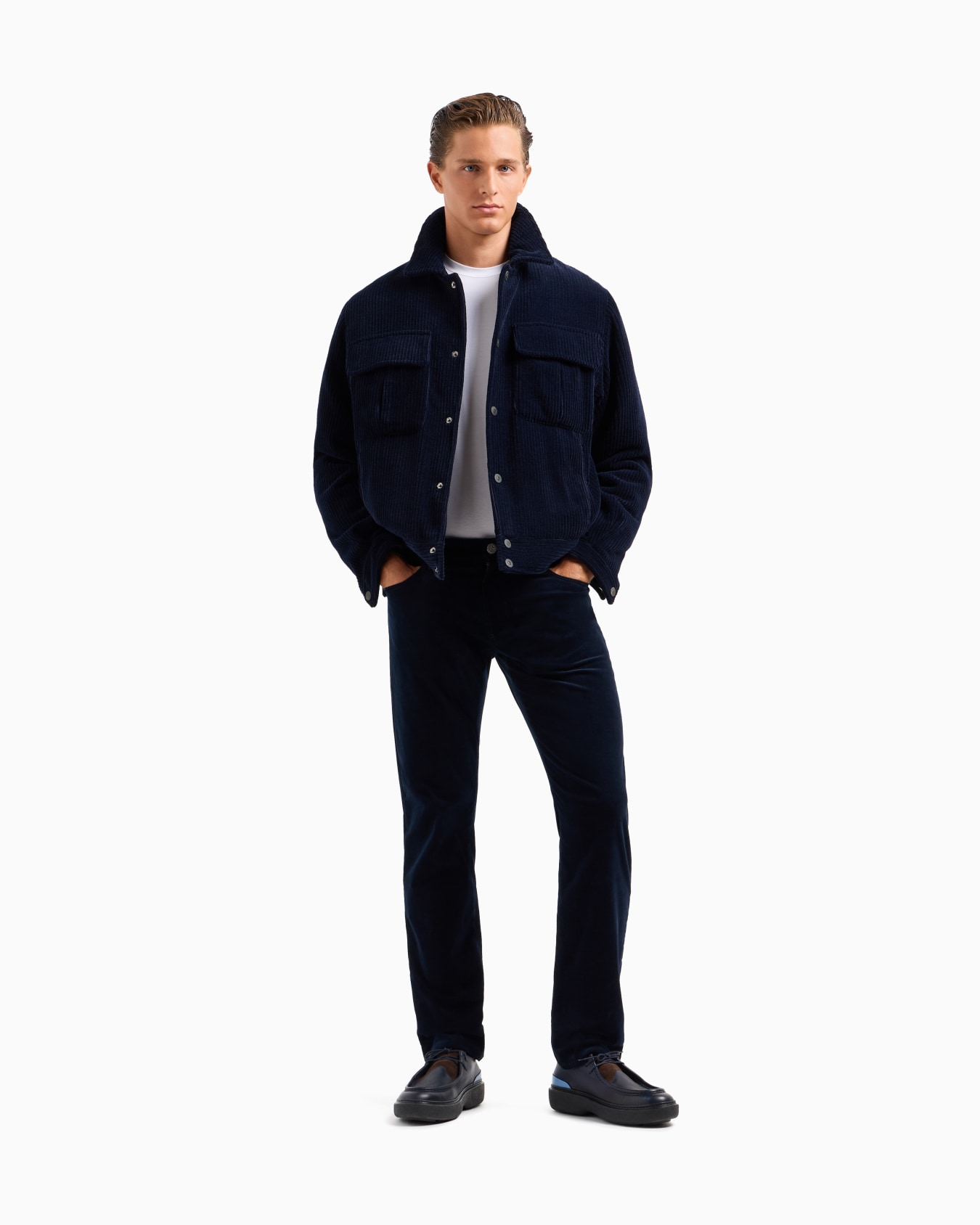 Pantalon 5 poches coupe classique en coton et cachemire Diapositive 1