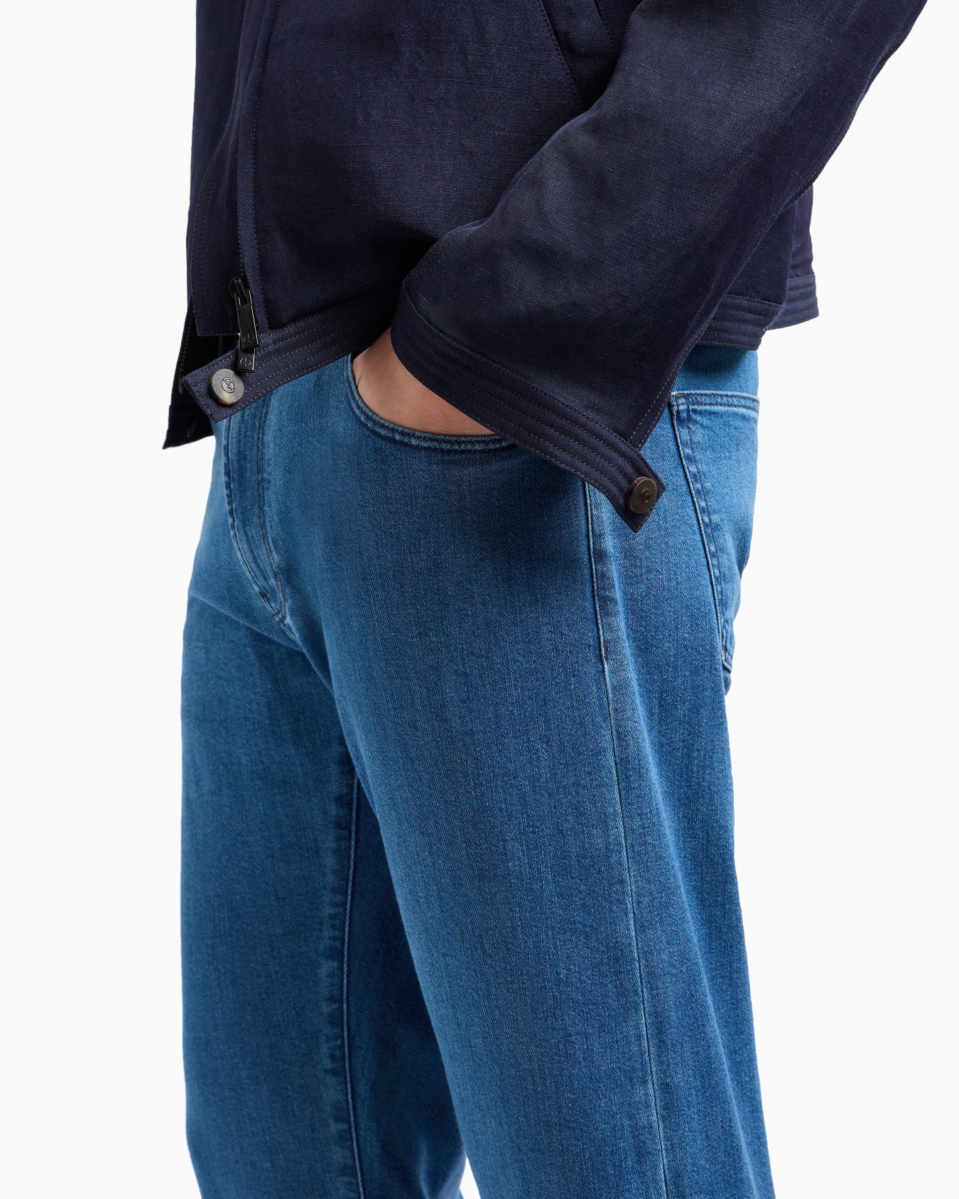 Five-pocket, regular-fit, stretch cotton-denim trousers Slide 4