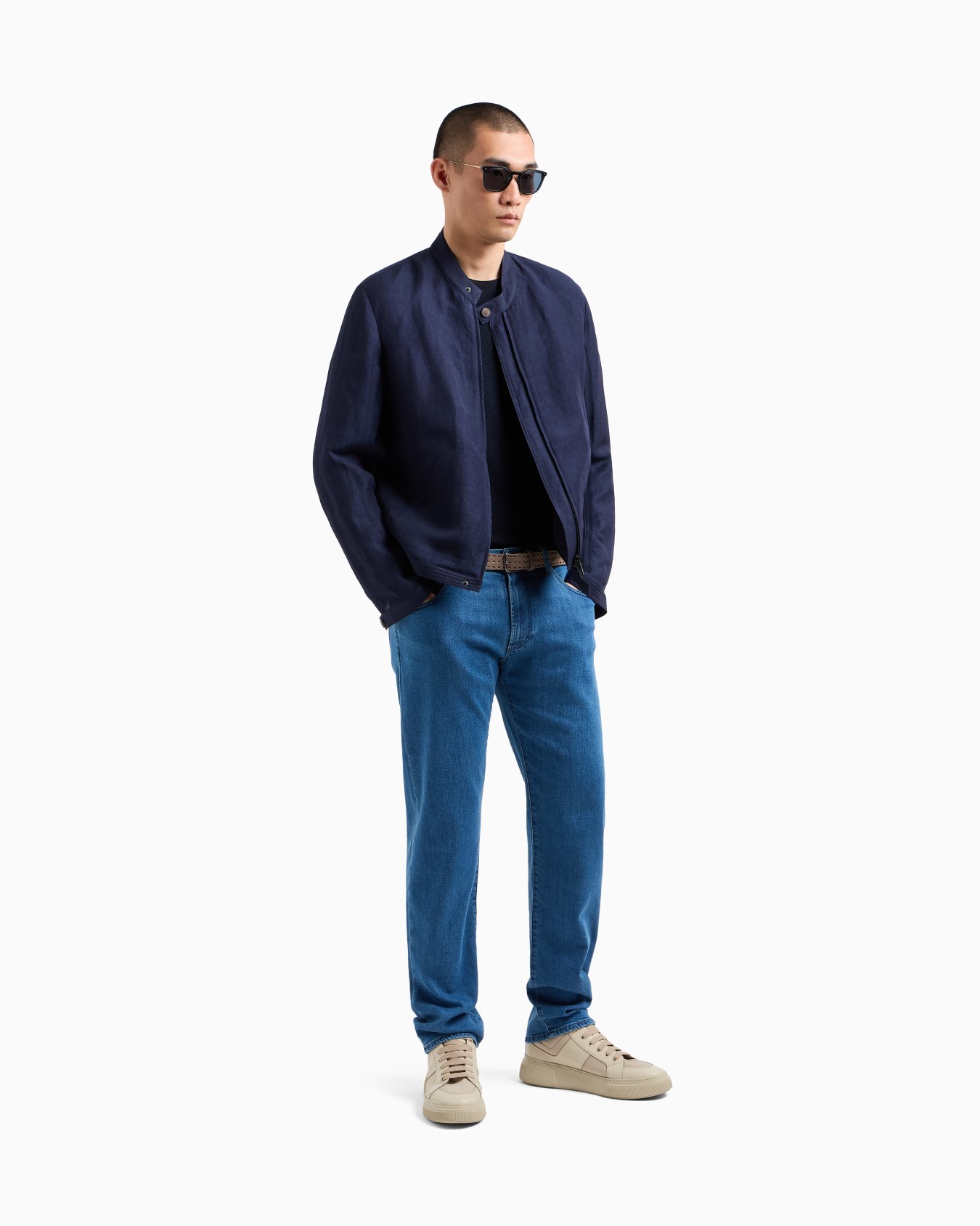 Five-pocket, regular-fit, stretch cotton-denim trousers Slide 1