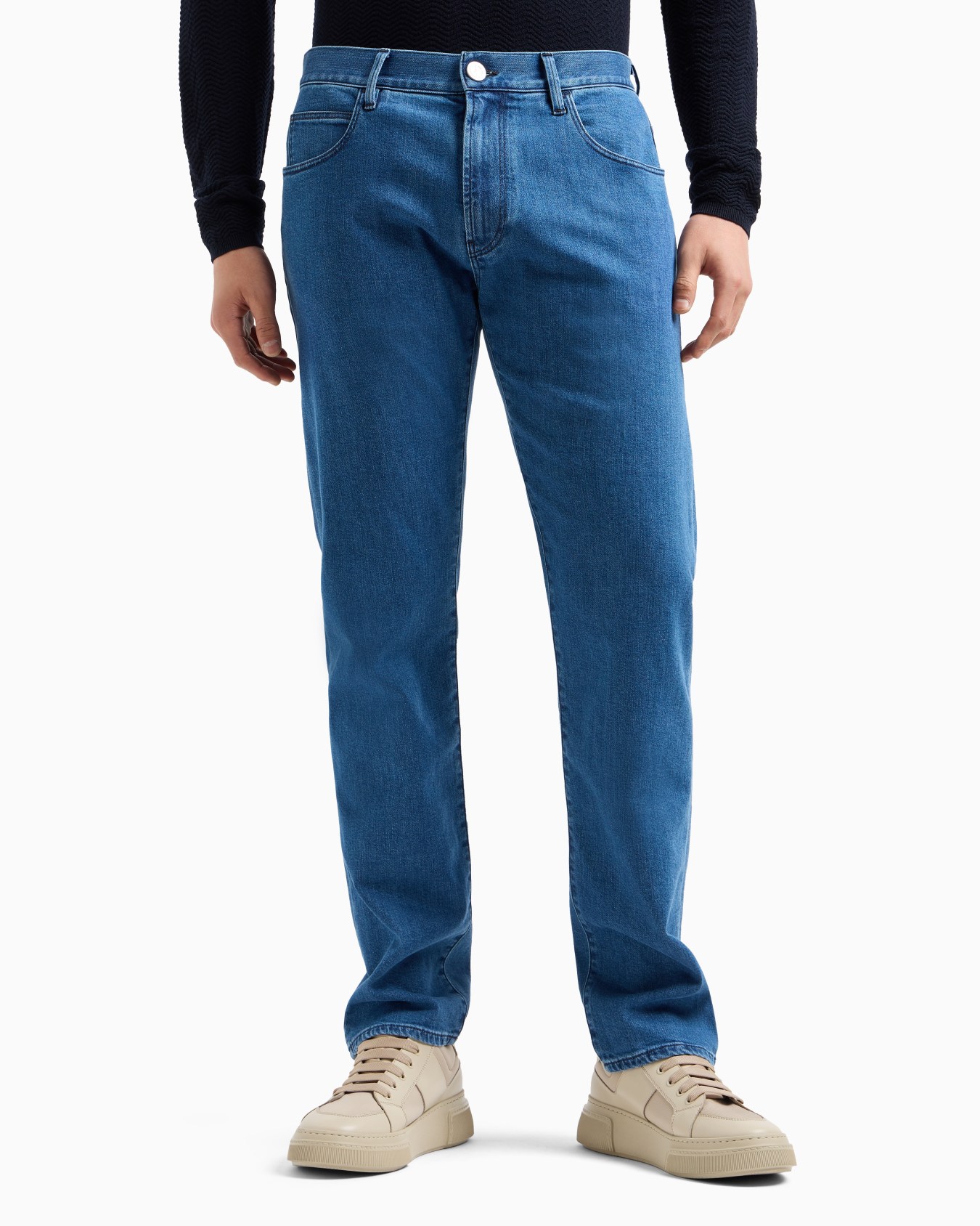 Five-pocket, regular-fit, stretch cotton-denim trousers Slide 3