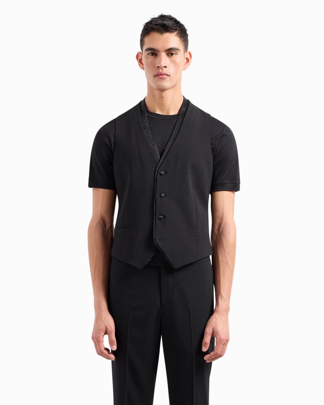 Single-breasted Giorgio’s waistcoat in wool crêpe Slide 2