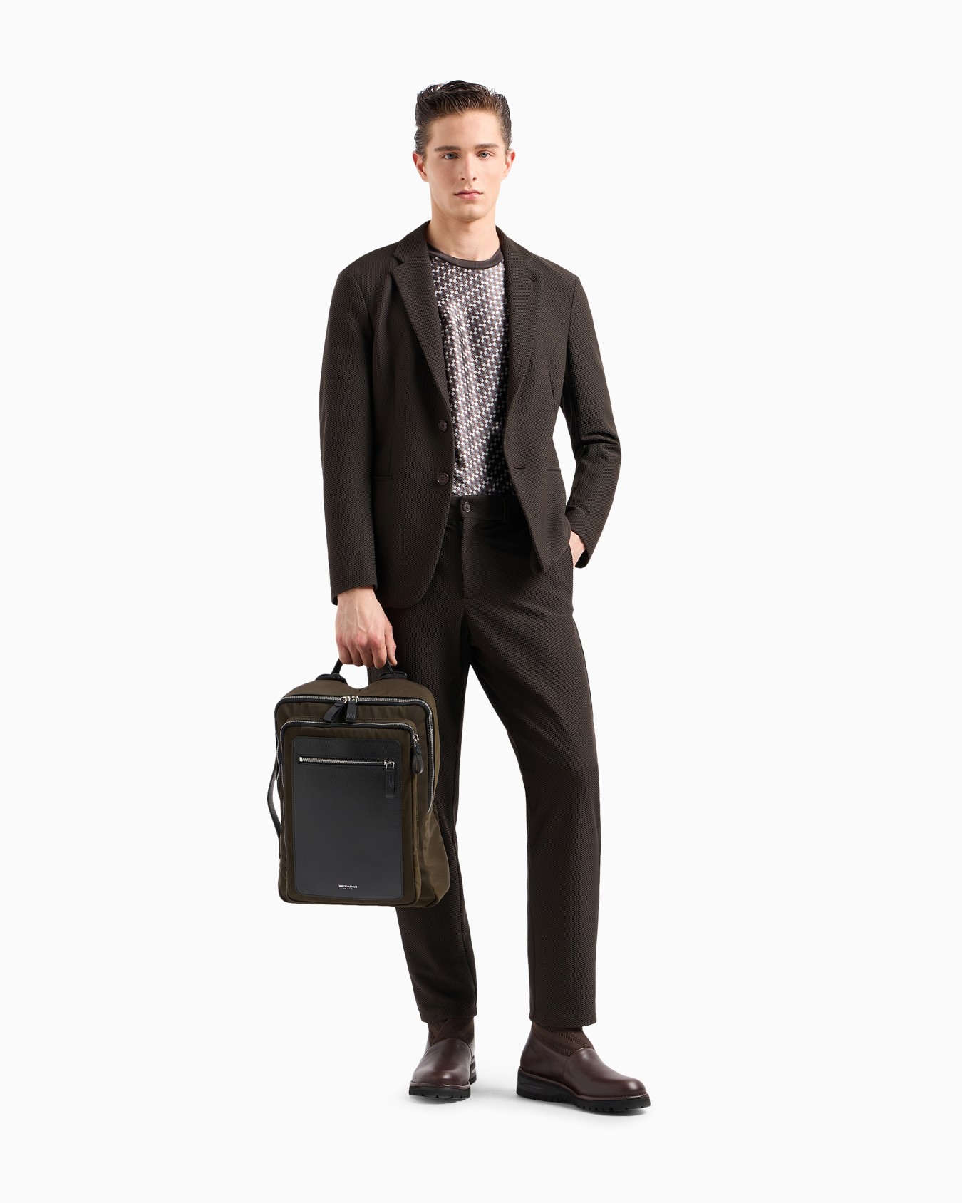Technical waffle flat-front trousers Slide 1