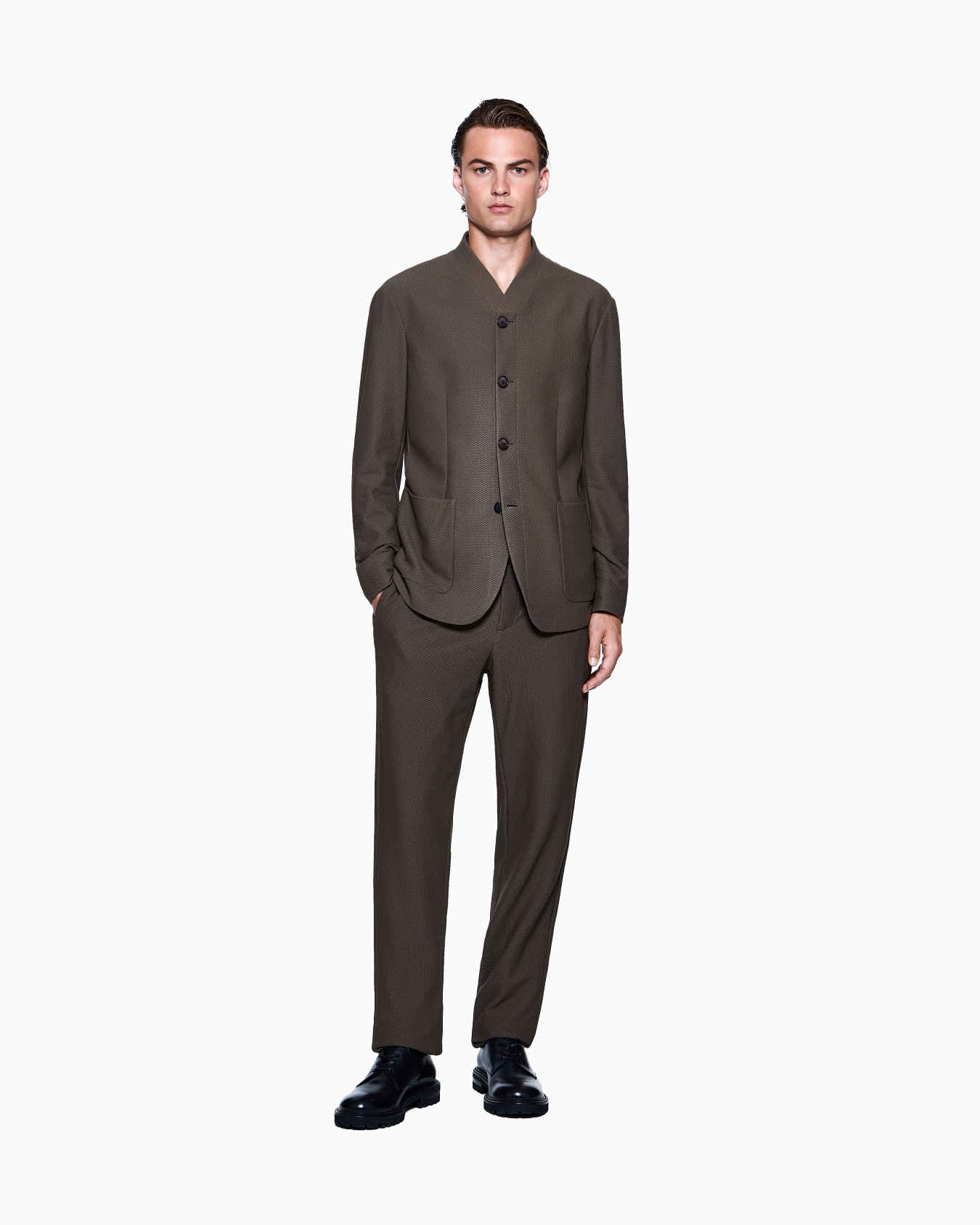 Technical waffle flat-front trousers Slide 1