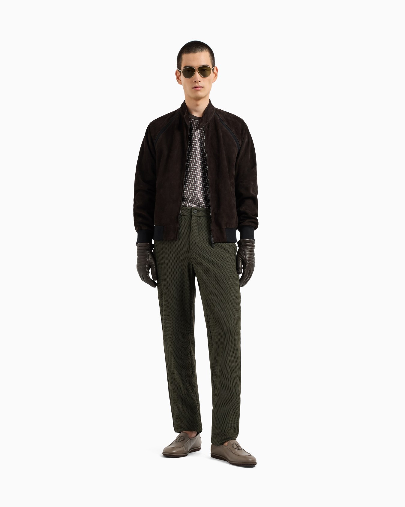 Technical waffle flat-front trousers Slide 1