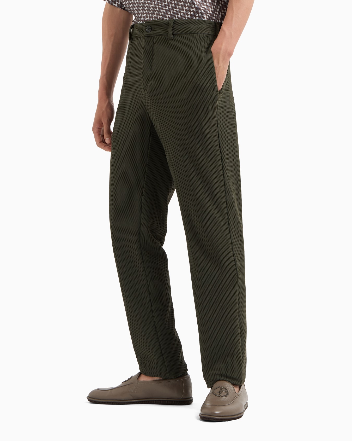 Technical waffle flat-front trousers Slide 3
