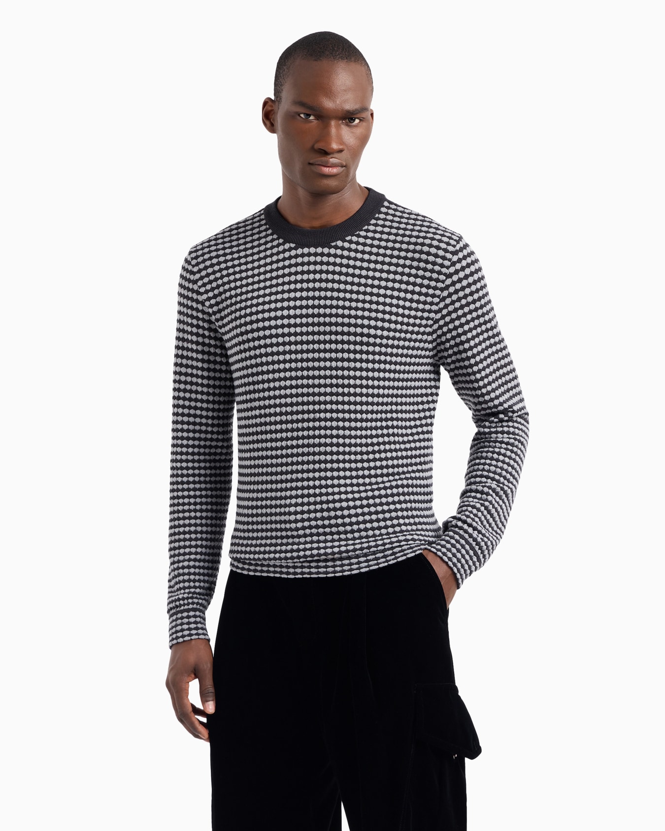 Jersey de cuello redondo de tejido jacquard de mezcla de lana Diapositiva 2