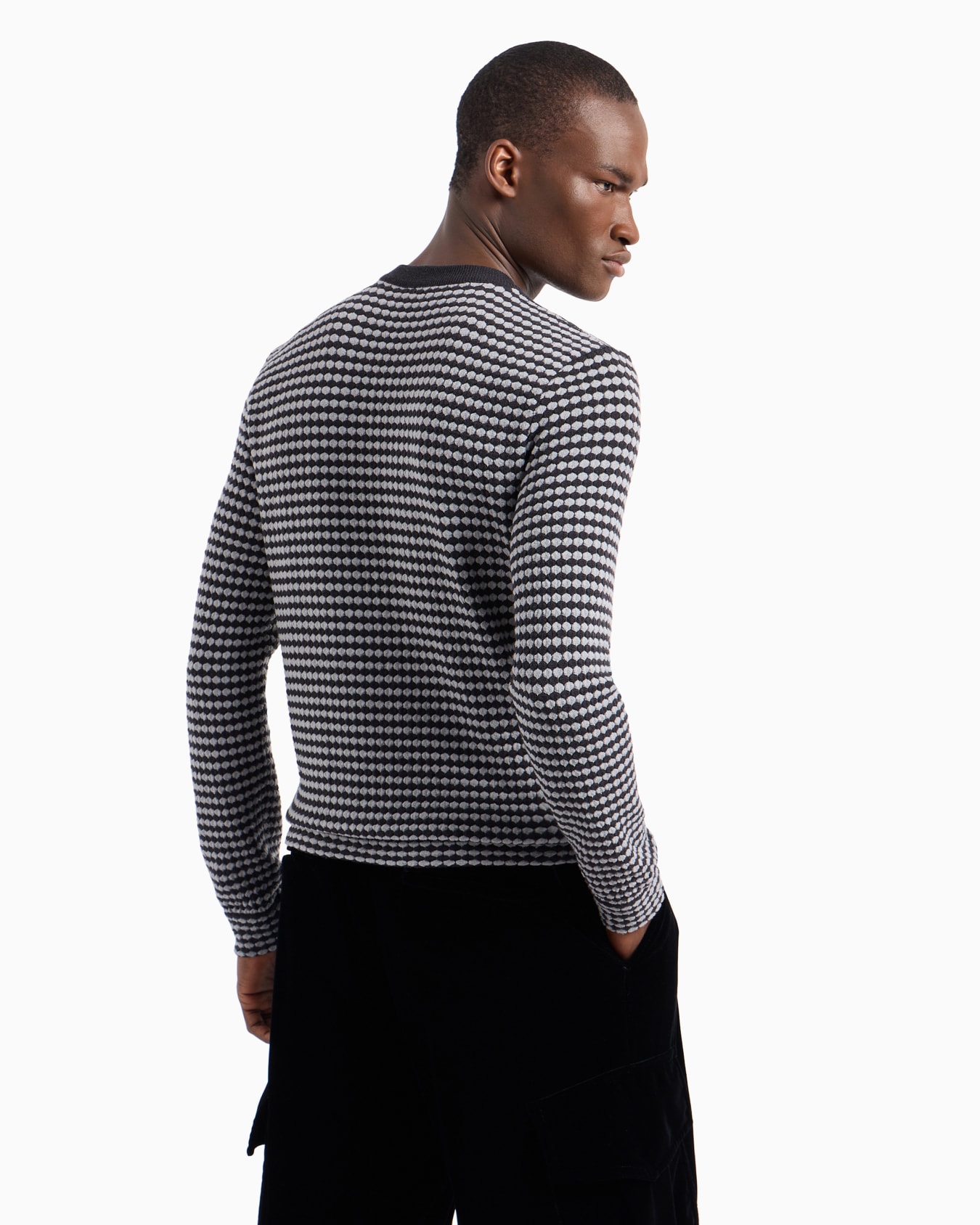 Jersey de cuello redondo de tejido jacquard de mezcla de lana Diapositiva 3
