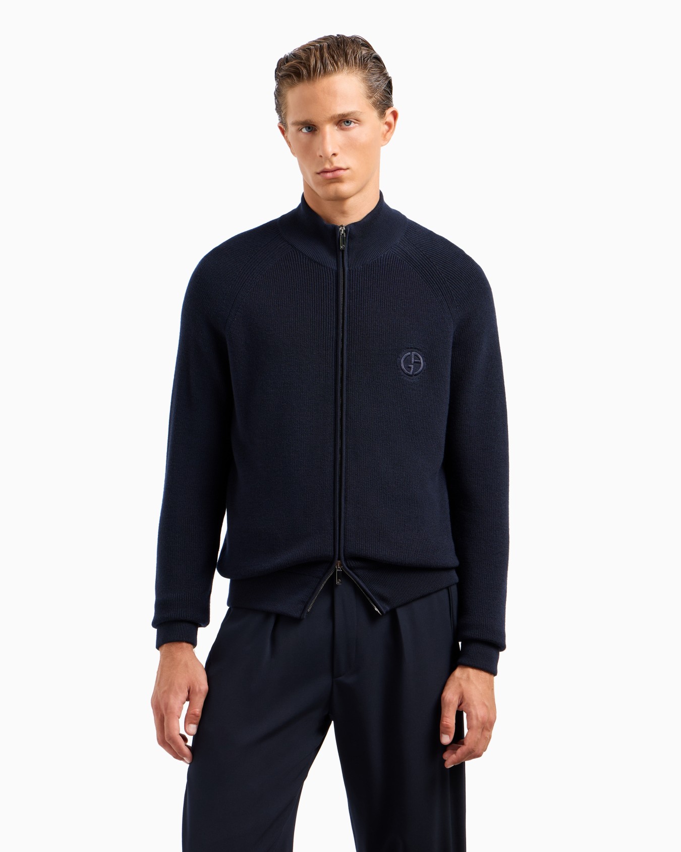Virgin-wool, zip-up cardigan Slide 1