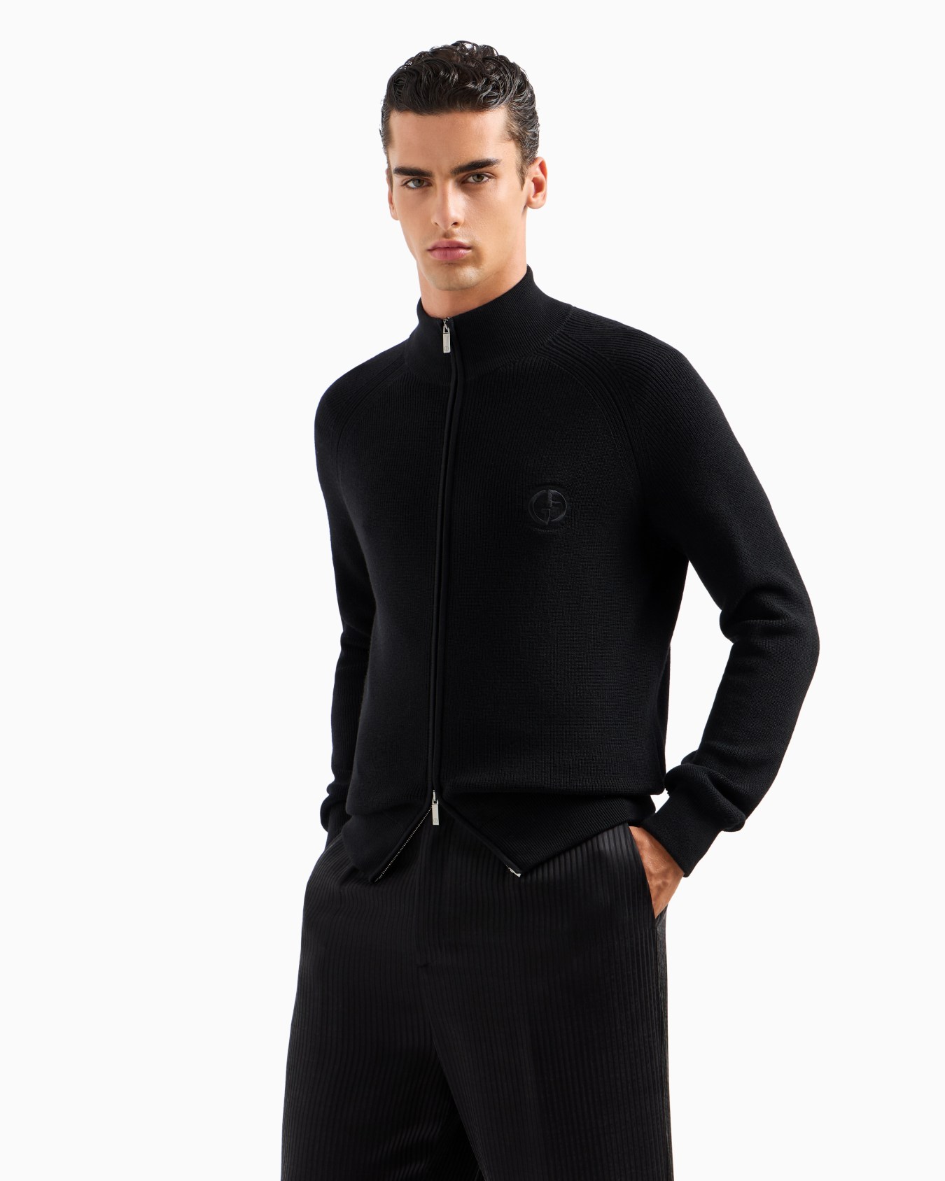 Virgin-wool, zip-up cardigan Slide 1