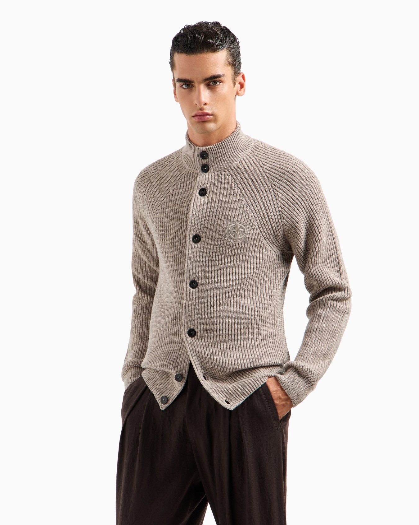 Blouson en laine vierge et cachemire en demi-côte anglaise Diapositive 1