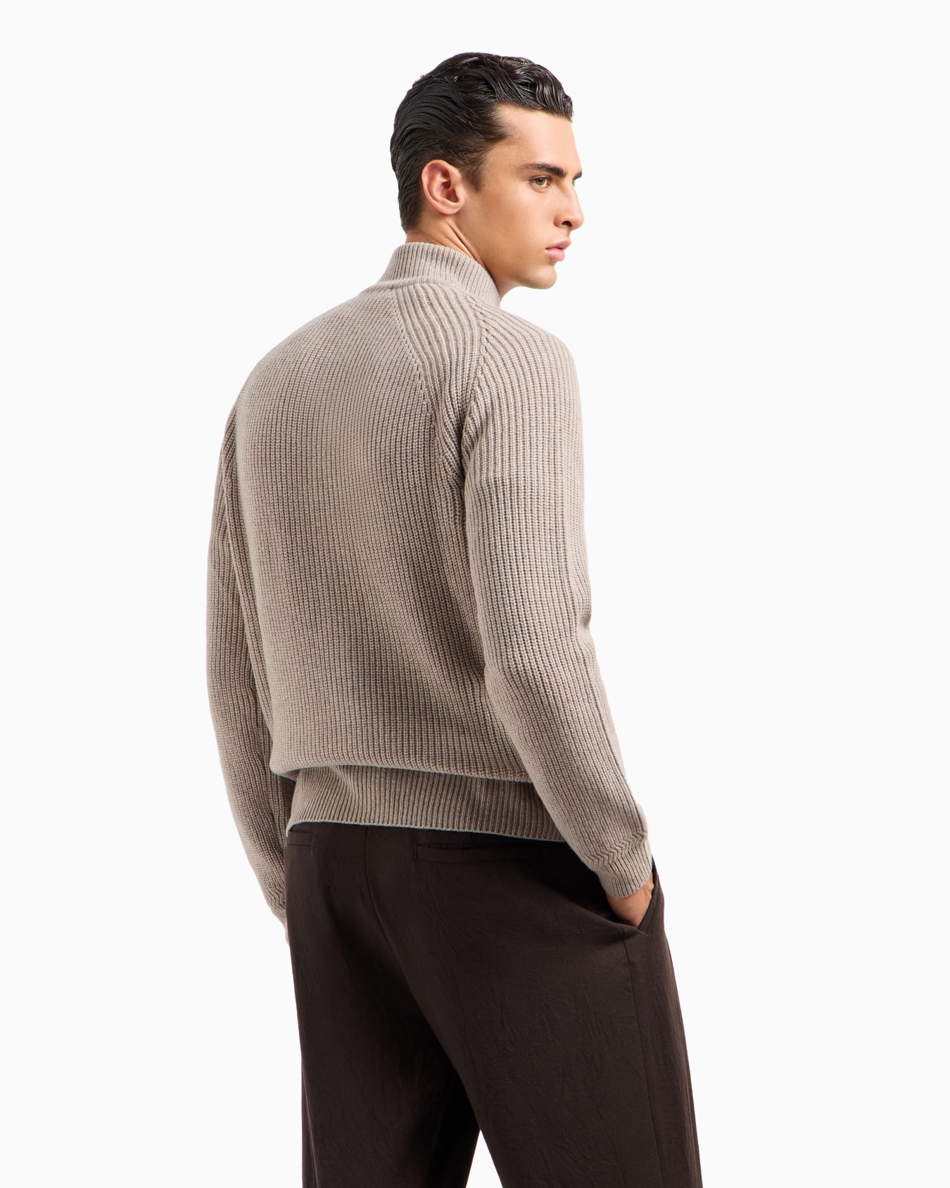 Blouson en laine vierge et cachemire en demi-côte anglaise Diapositive 2