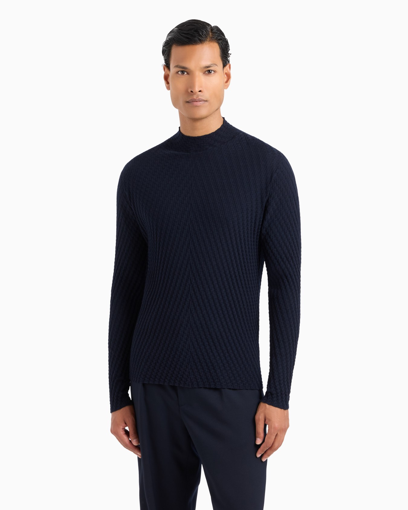 Jacquard virgin wool mock-neck jumper Slide 1