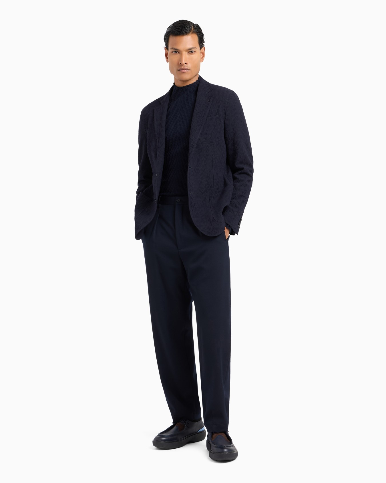 Jacquard virgin wool mock-neck jumper Slide 3