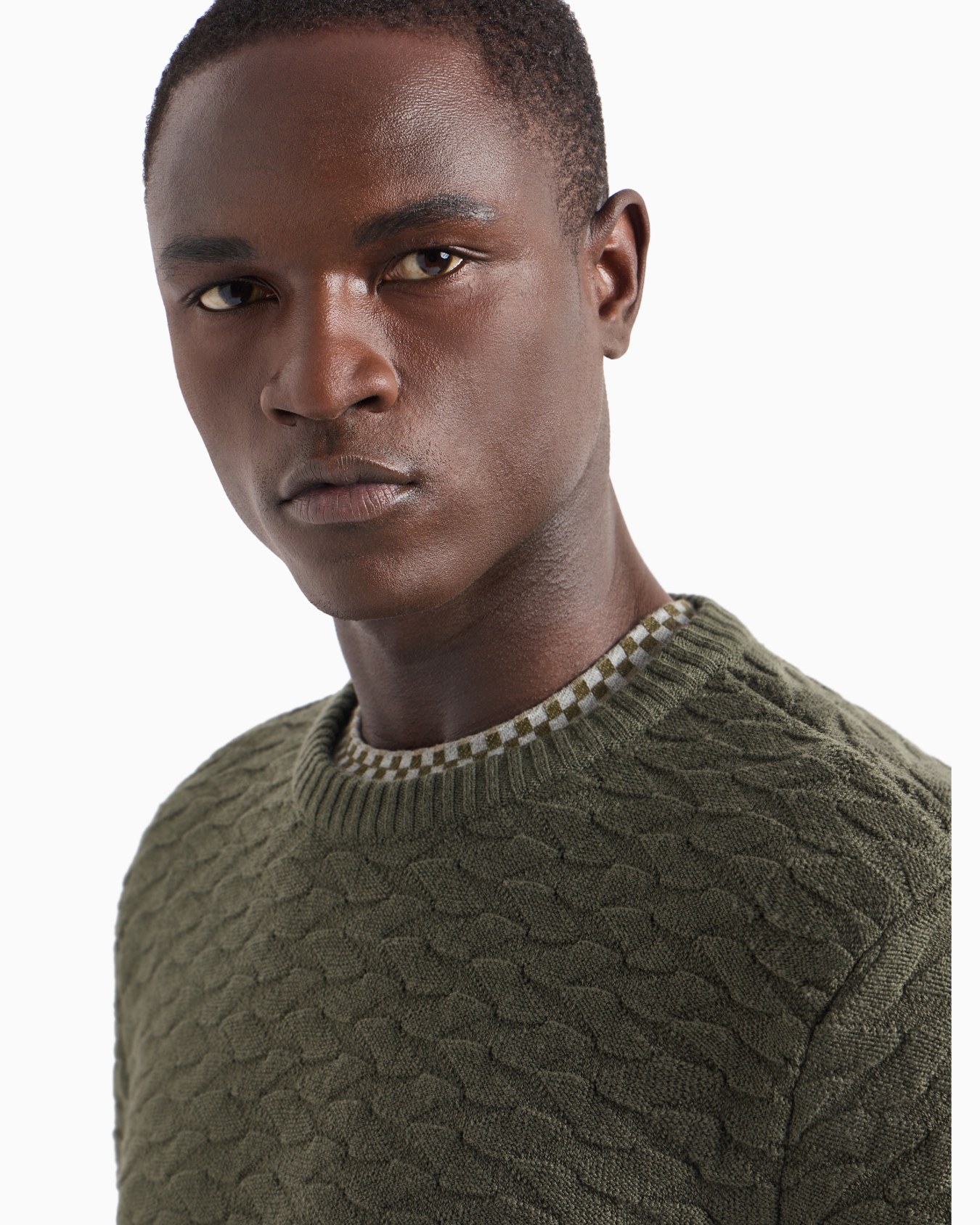 Jersey de cuello redondo de tejido jacquard de mezcla de lana virgen Diapositiva 4