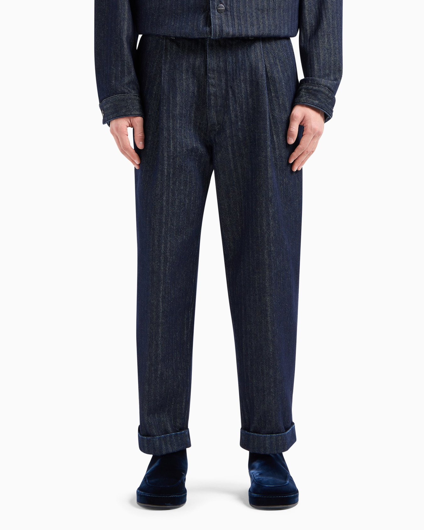 Pantalon à une pince en denim de coton chevron Diapositive 2