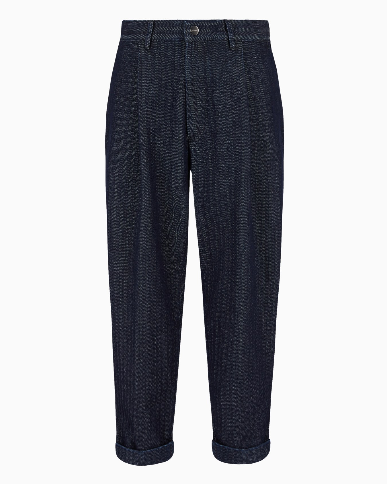 Pantalon à une pince en denim de coton chevron Diapositive 0