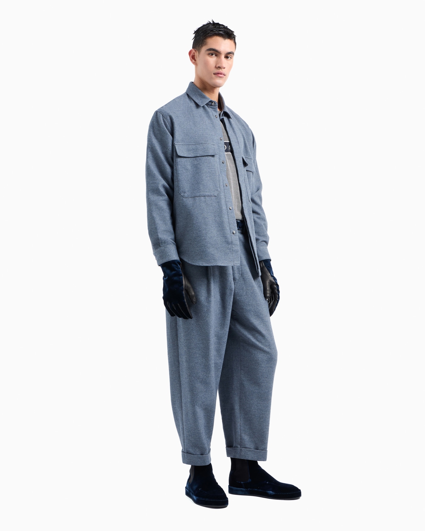 Pantalon à une pince en denim de coton chevron Diapositive 4