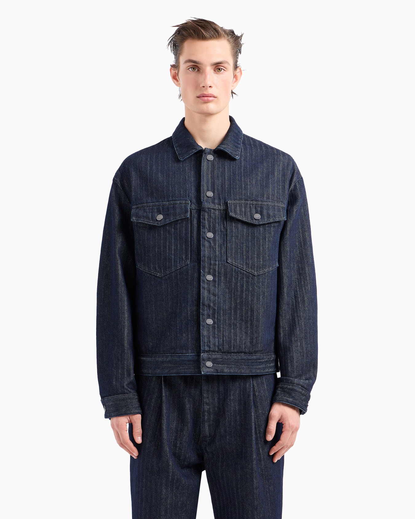 Denim Collection chevron cotton denim blouson Slide 2
