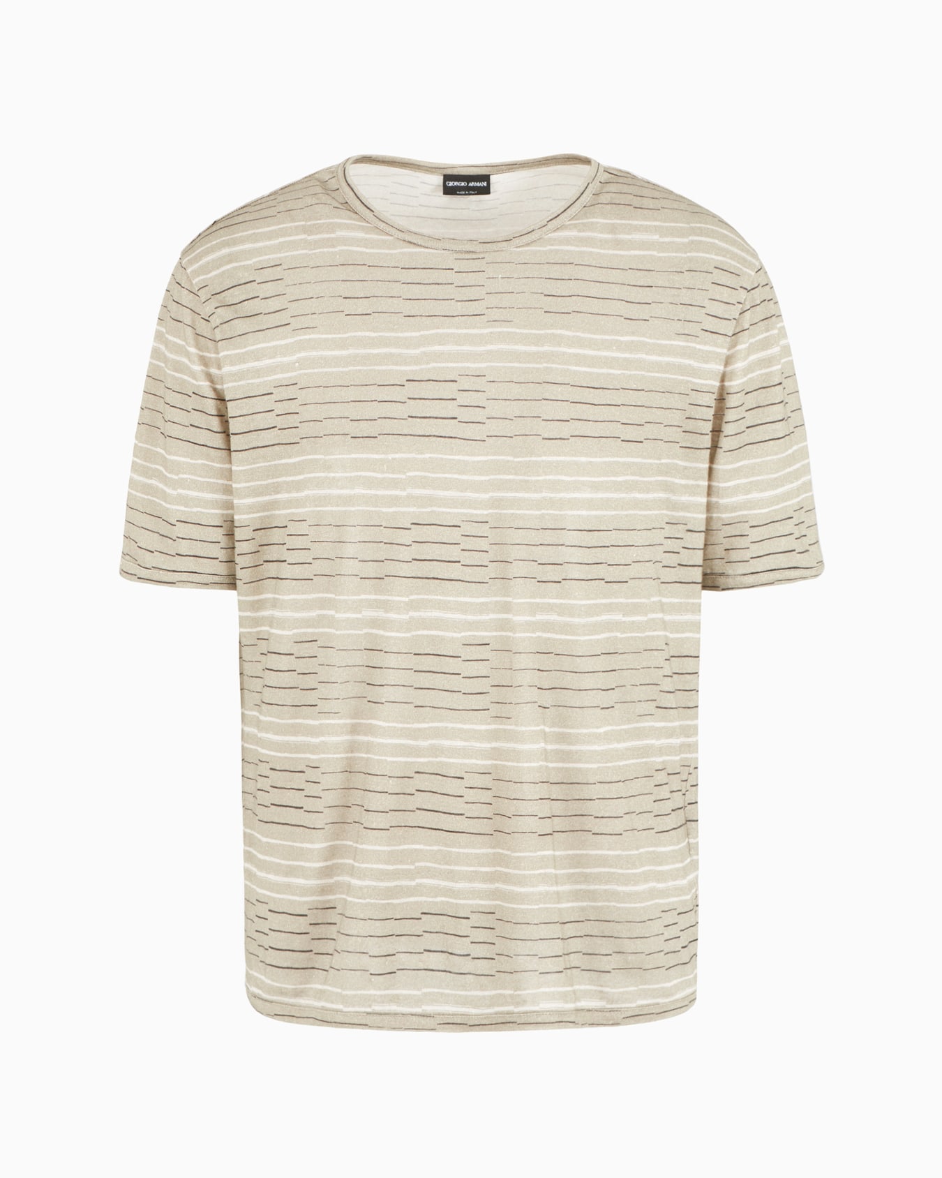 Irregular striped print linen crew-neck T-shirt Slide 0