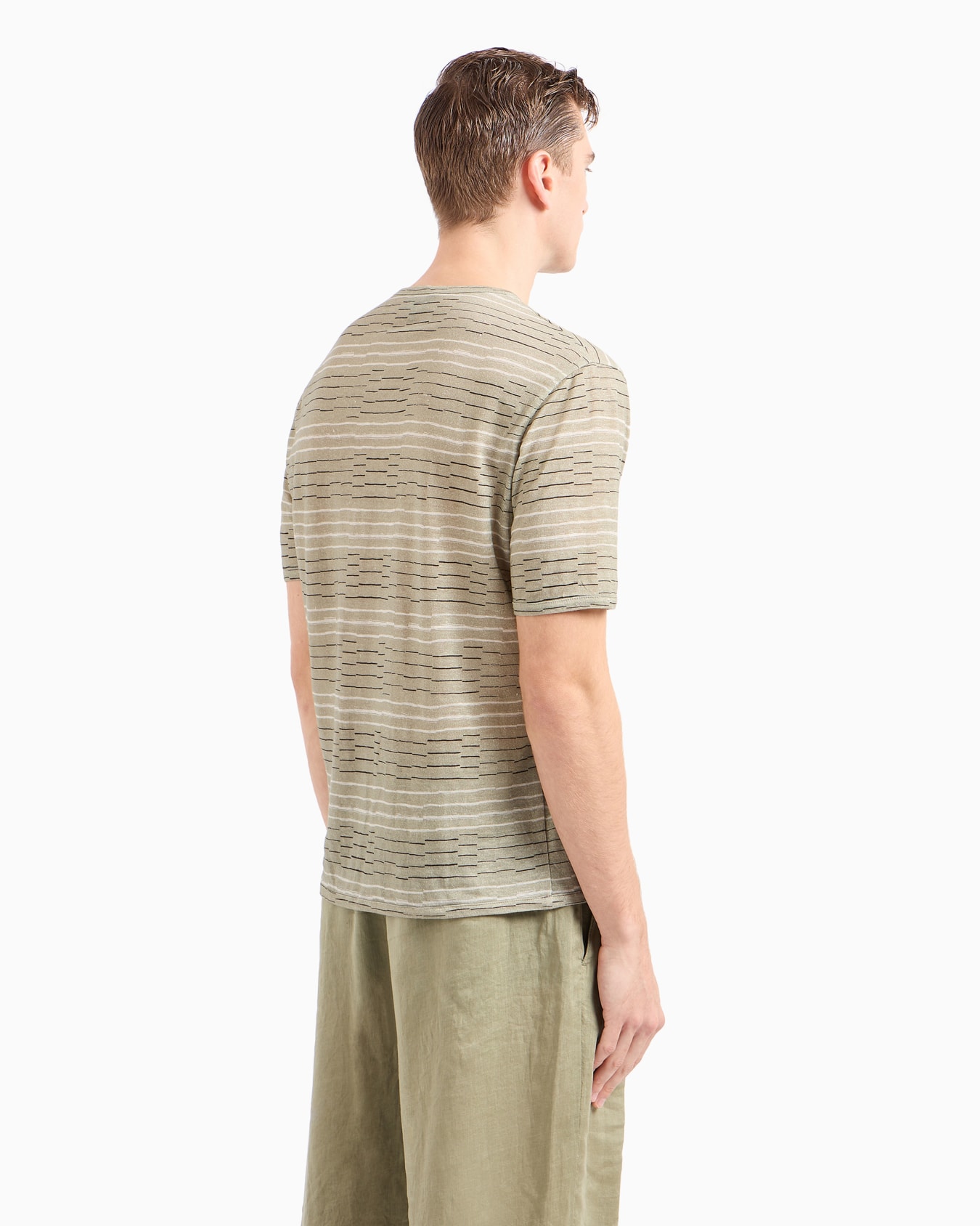 Irregular striped print linen crew-neck T-shirt Slide 3