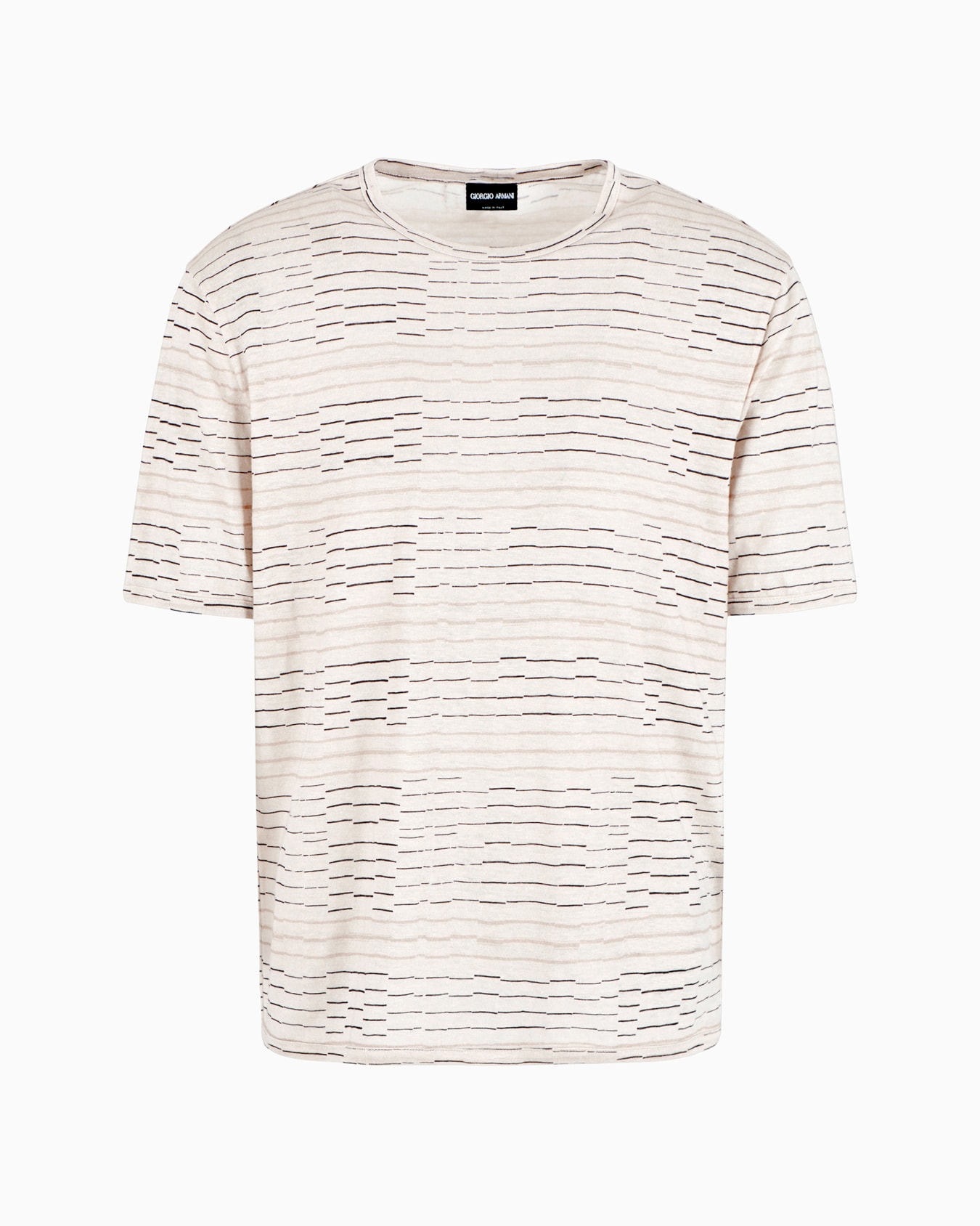 T-Shirt aus Leinen mit Rundhalsausschnitt und Print mit unregelmäßigen Streifen Folie 0