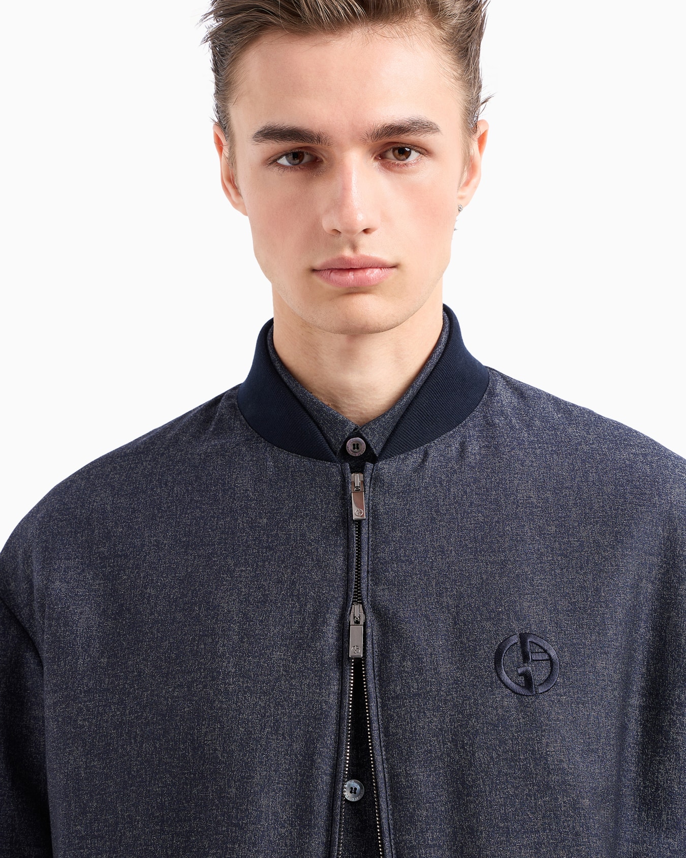 Denim Collection blouson in virgin wool, viscose and silk Slide 5