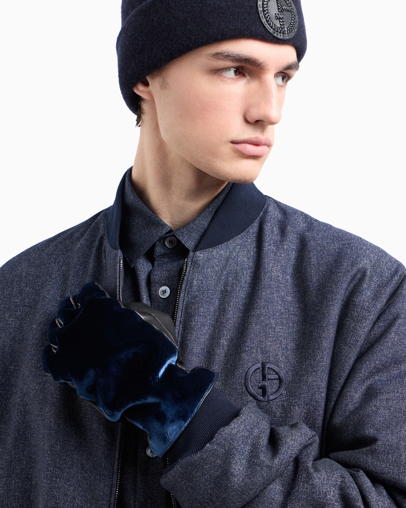 Denim Collection blouson in virgin wool, viscose and silk Slide 6