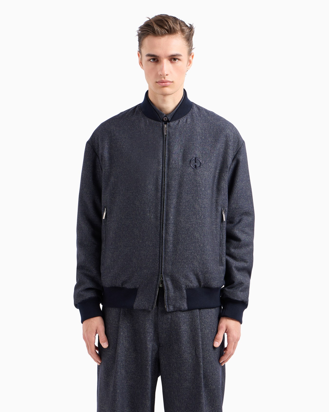 Denim Collection blouson in virgin wool, viscose and silk Slide 2