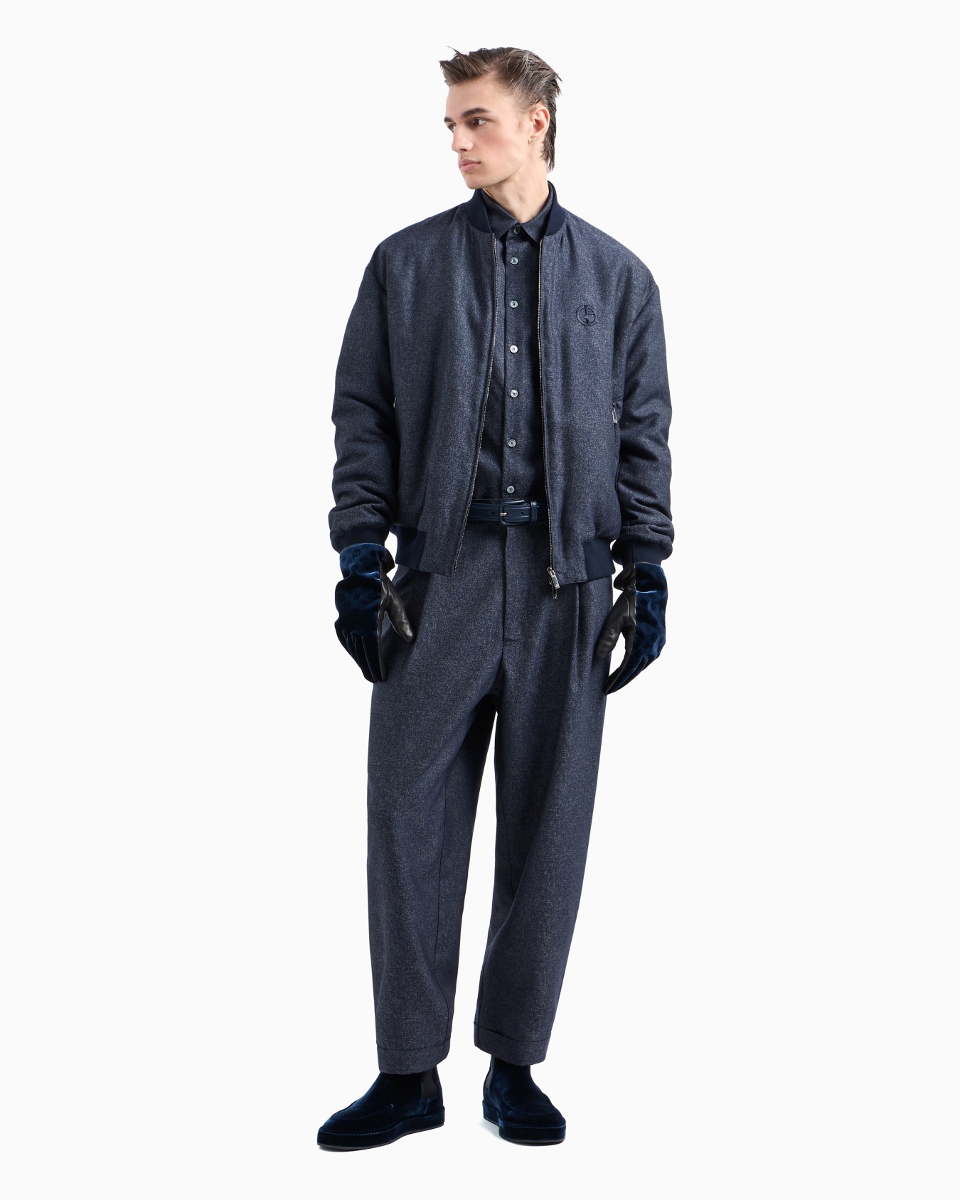 Denim Collection blouson in virgin wool, viscose and silk Slide 4