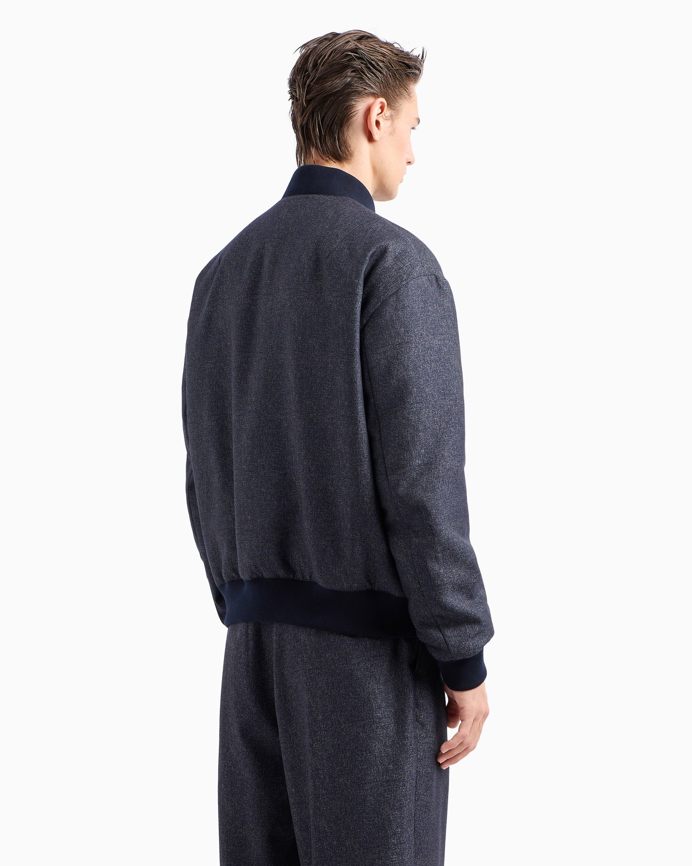 Denim Collection blouson in virgin wool, viscose and silk Slide 3