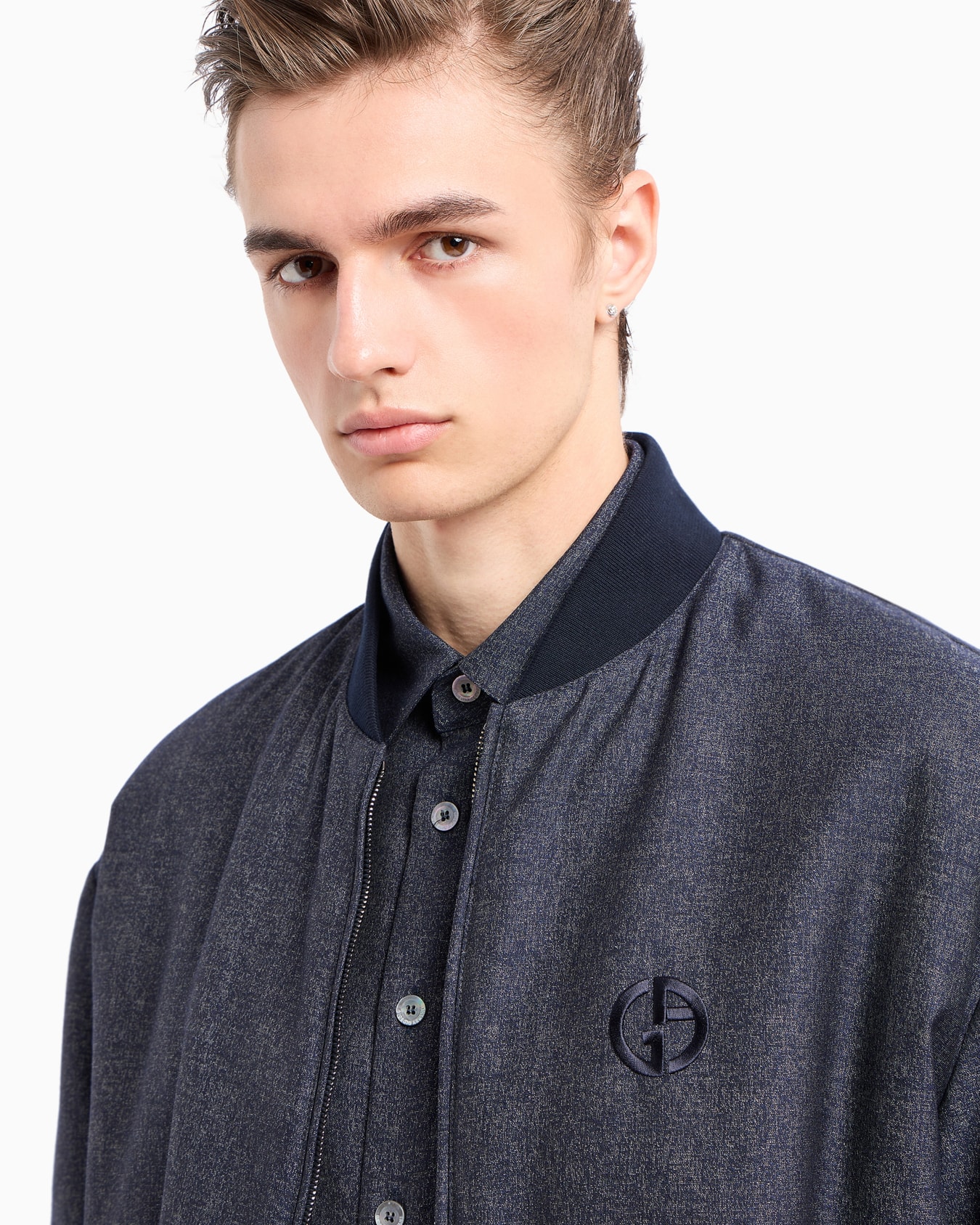 Denim Collection shirt in virgin wool, viscose and silk Slide 5
