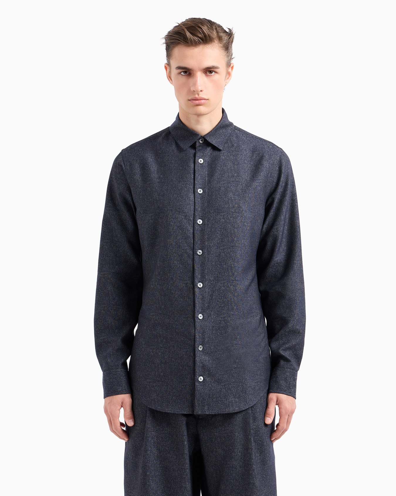 Denim Collection shirt in virgin wool, viscose and silk Slide 2