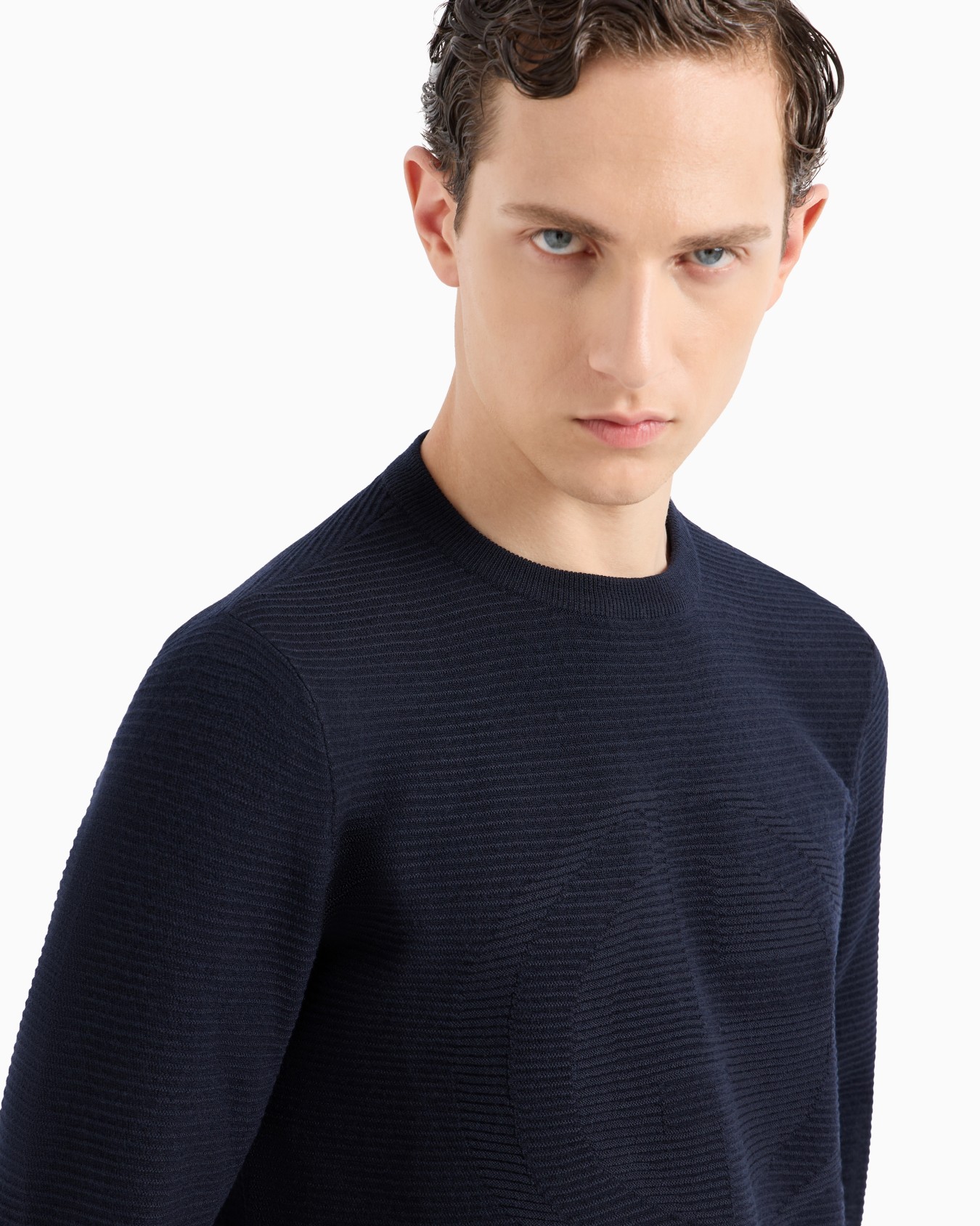 Virgin-wool blend crew-neck jumper with jacquard logo Slide 5