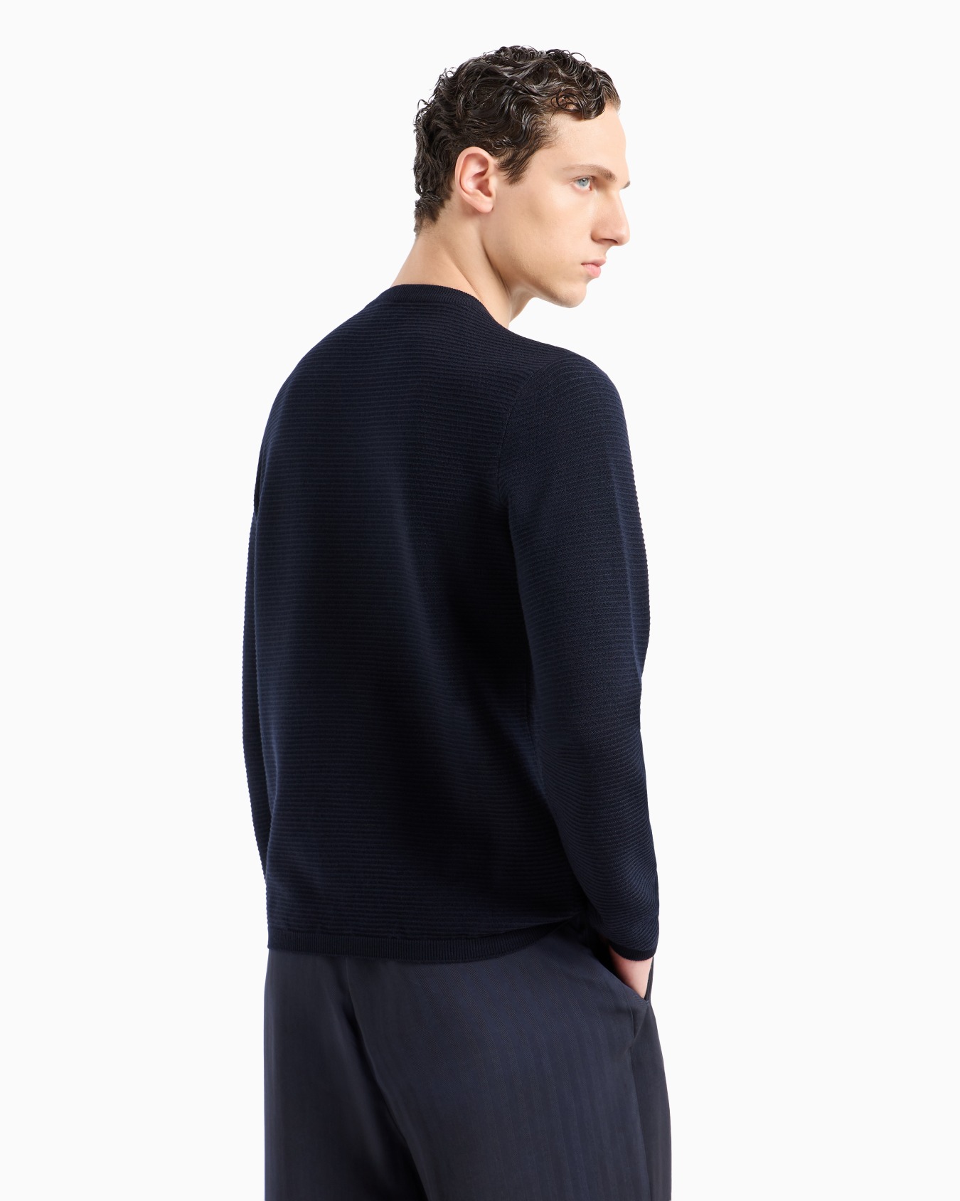 Virgin-wool blend crew-neck jumper with jacquard logo Slide 3
