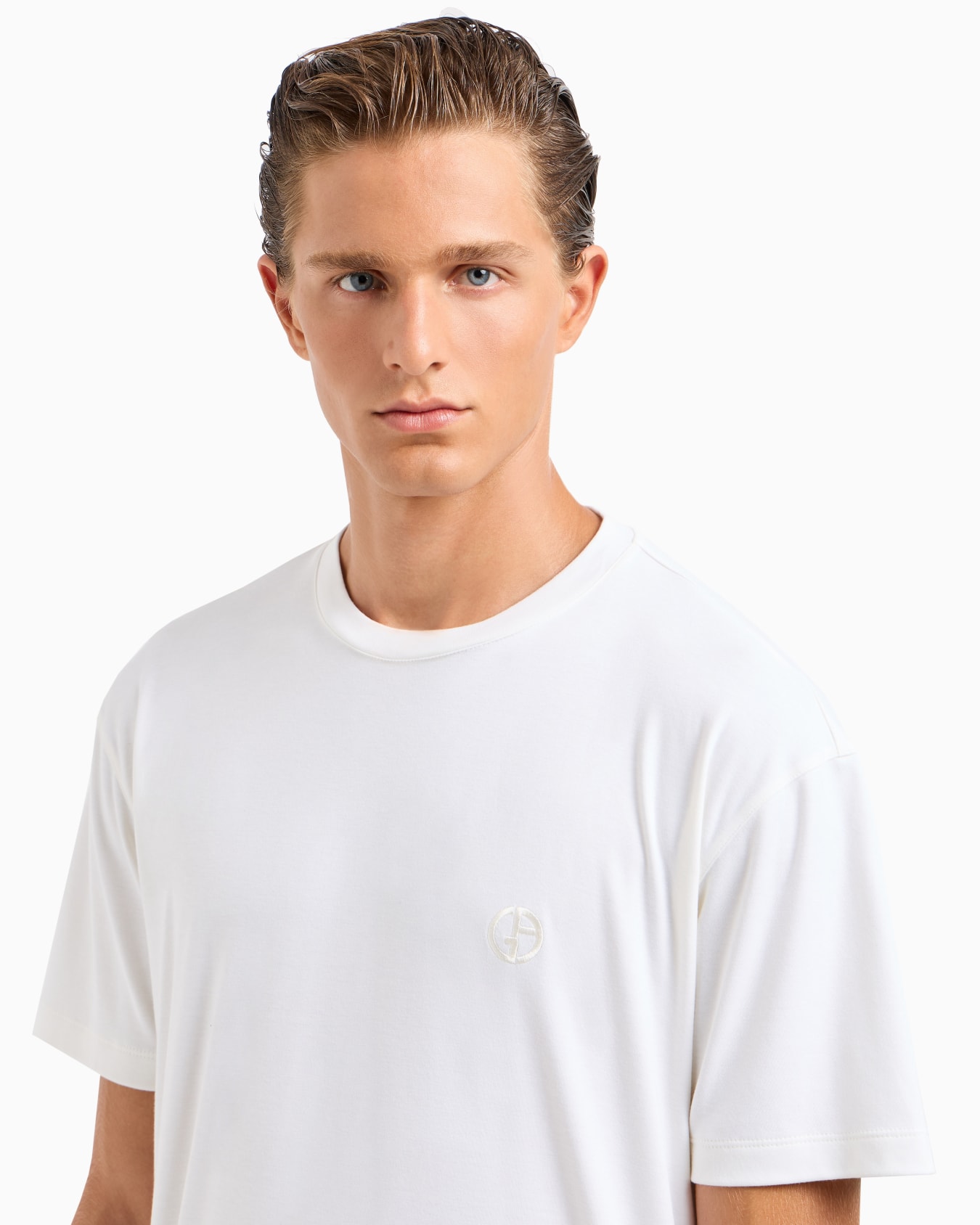 T-shirt ras-du-cou en interlock de coton et cachemire Diapositive 4