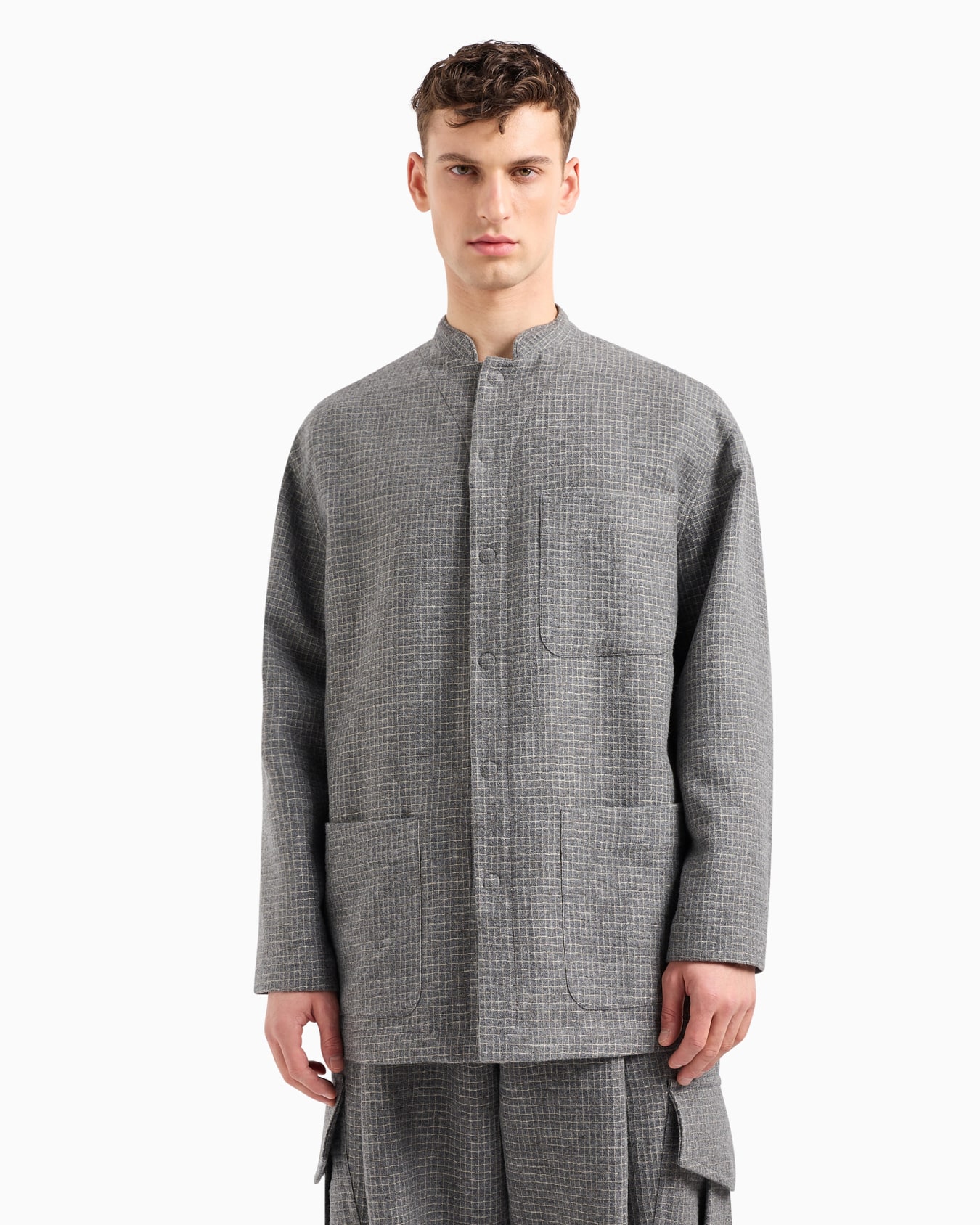Veste à simple boutonnage en laine mélangée et fil métallisé Diapositive 2
