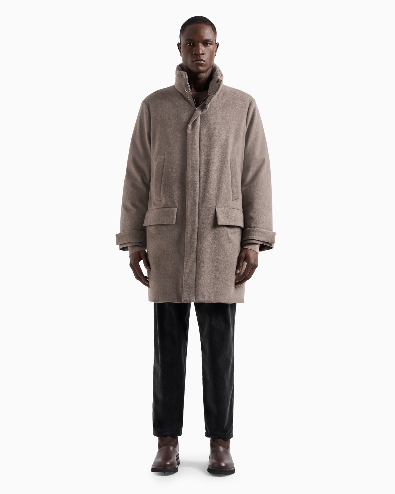 Long cashmere pea coat with down padding Slide 1