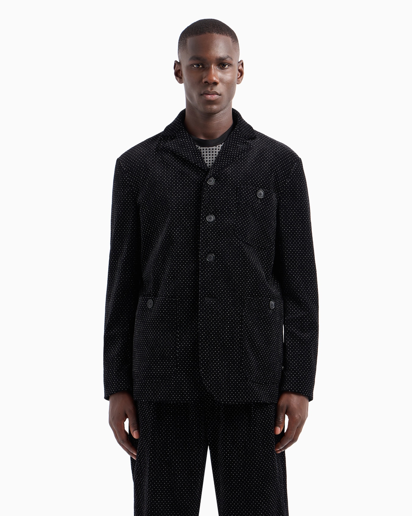 Single-breasted jacket in seersucker velvet with a polka-dot motif Slide 2