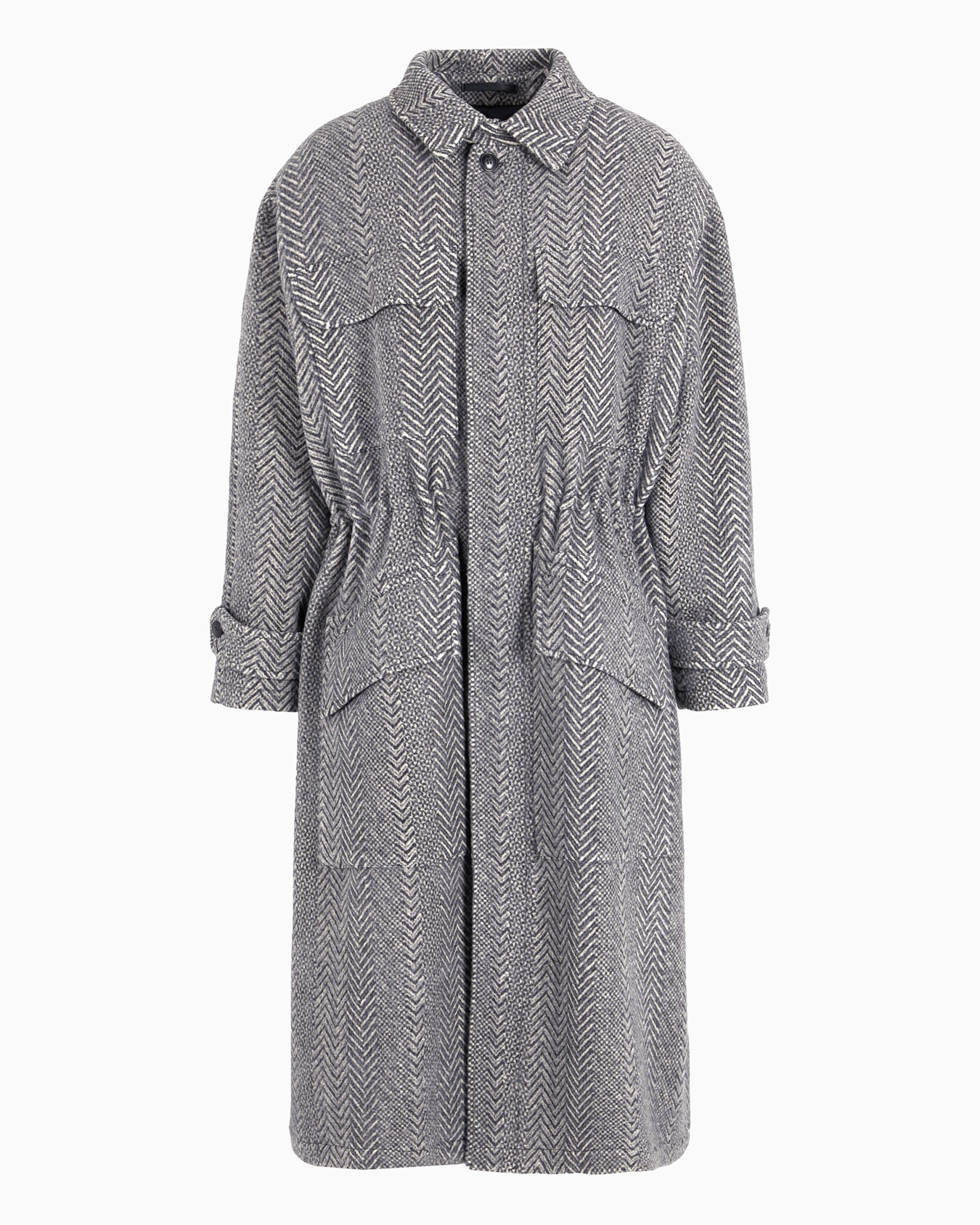 Langer Mantel aus Schurwolle und Kaschmir mit Zickzack-Muster in Jacquard-Stoff-Verarbeitung Folie 0