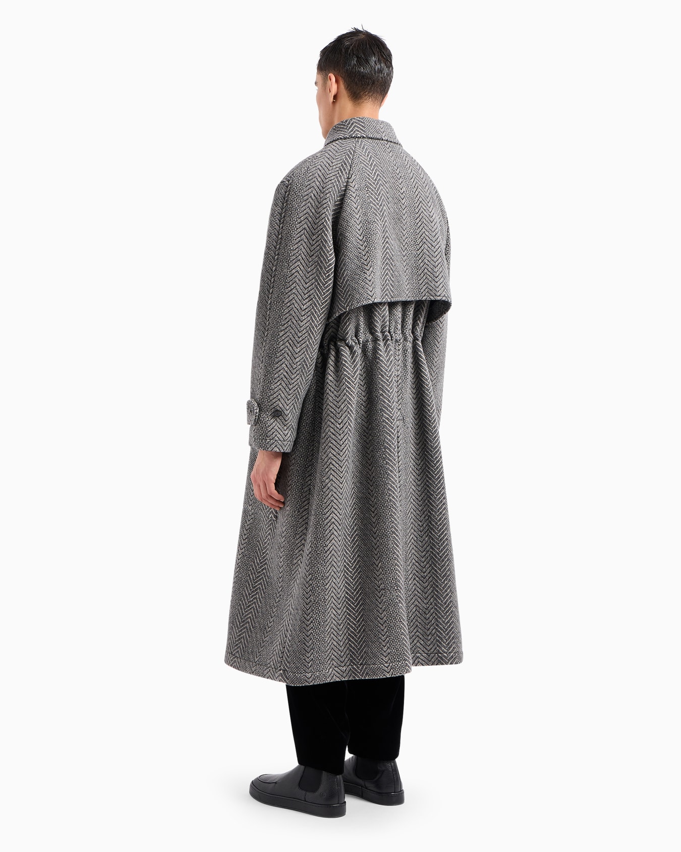 Langer Mantel aus Schurwolle und Kaschmir mit Zickzack-Muster in Jacquard-Stoff-Verarbeitung Folie 3
