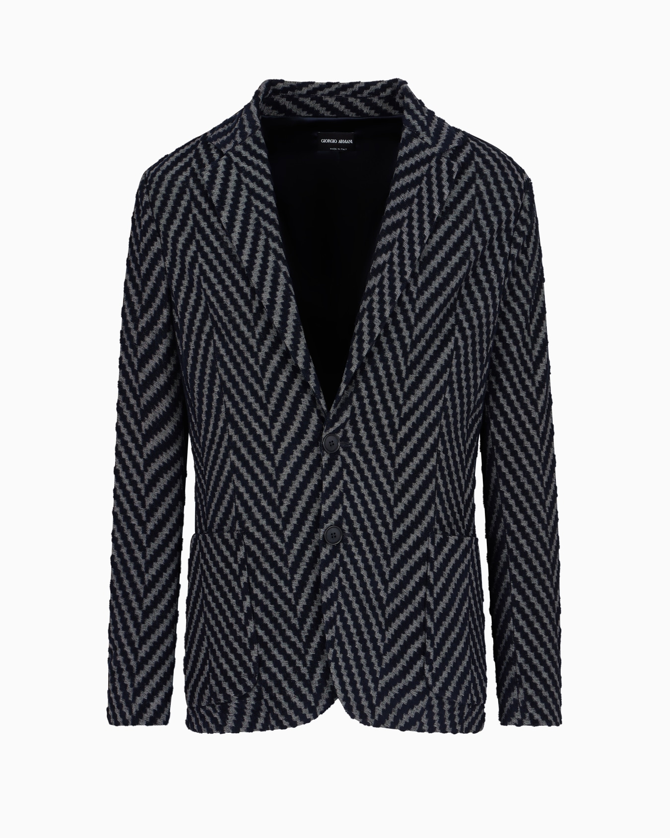 Einreihiges Sakko aus Baumwolljersey-Gemisch und Viskose in Jacquard-Verarbeitung mit Fischgrat-Muster Folie 0