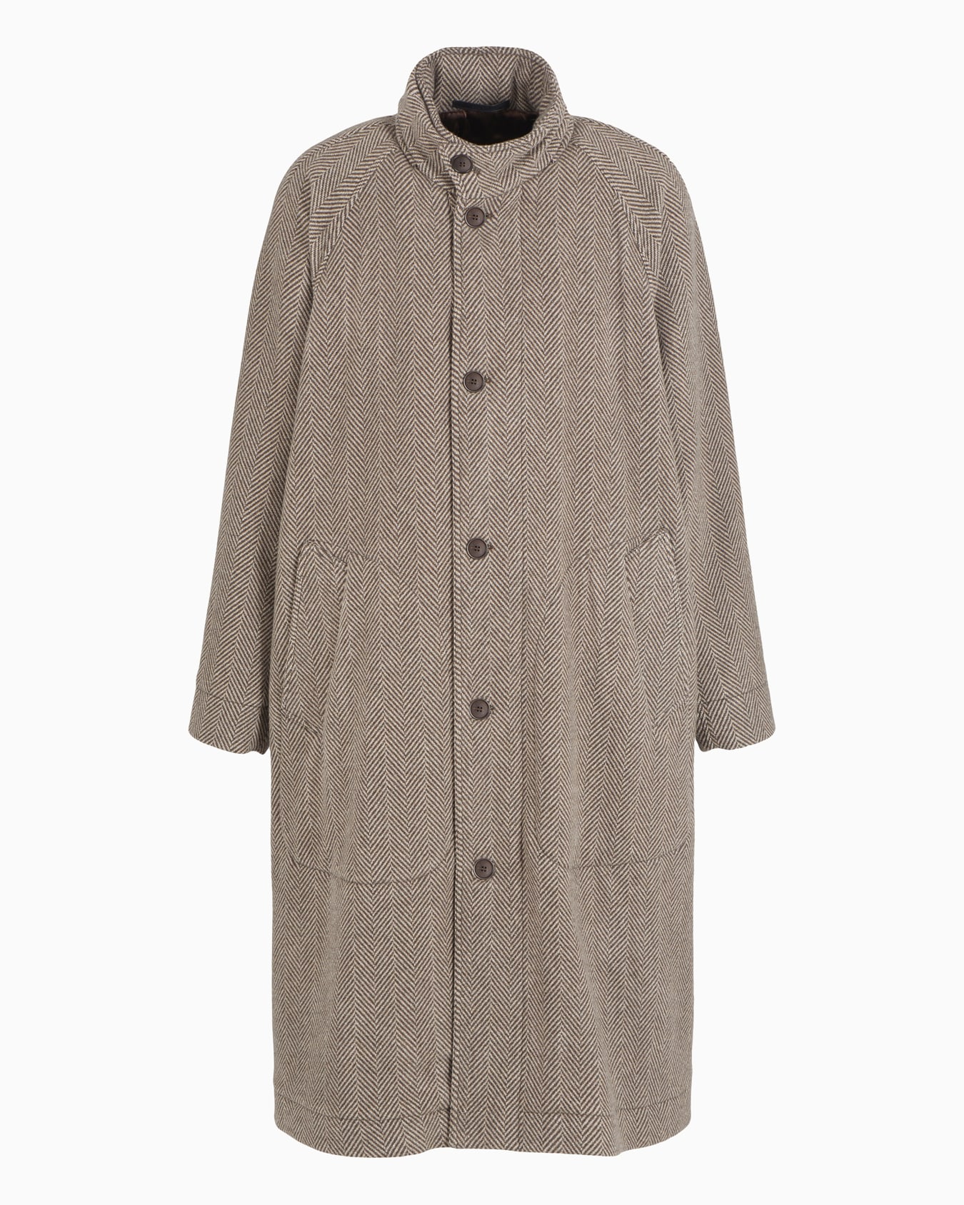 Langer Mantel aus Kaschmir-Mischung mit Fischgrat-Muster in Jacquard-Stoff-Verarbeitung Folie 0