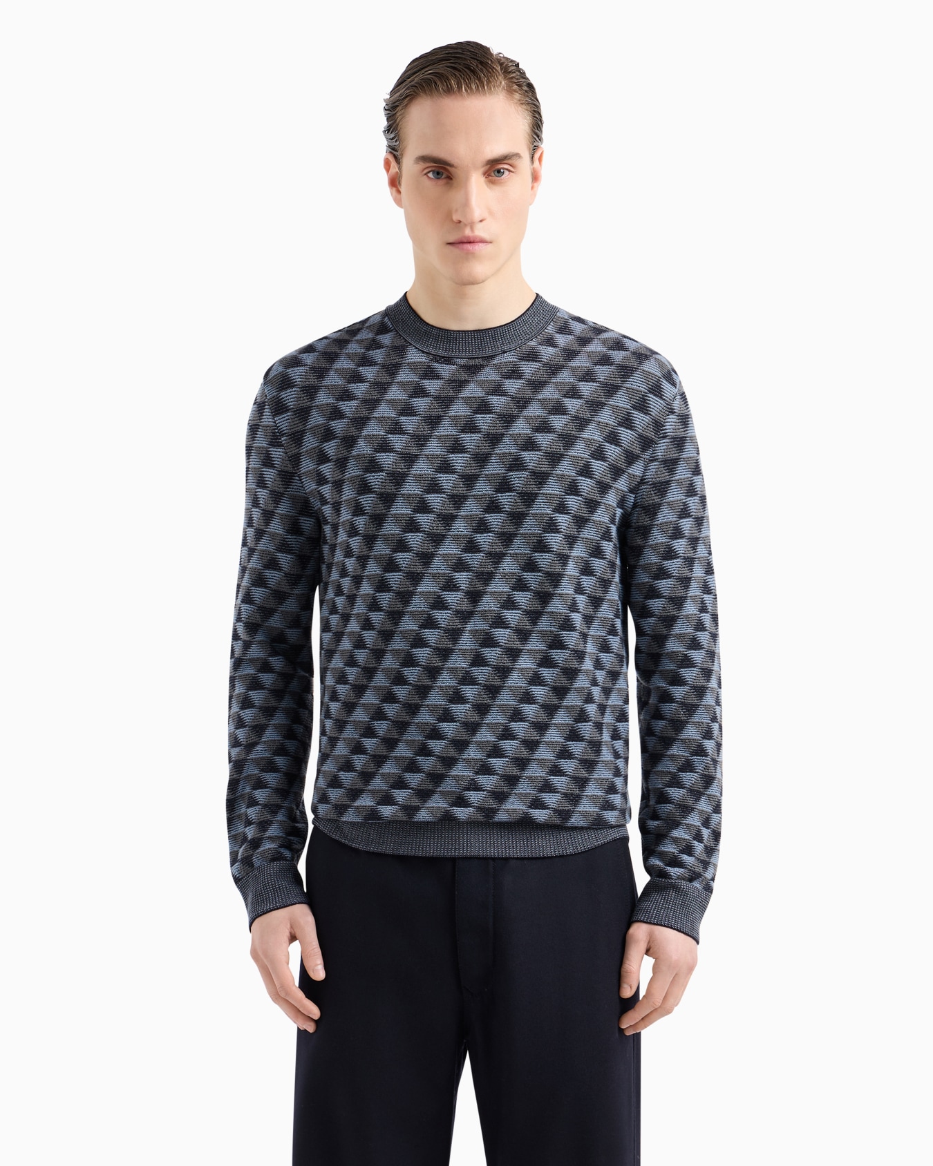 Jacquard virgin-wool, crew-neck jumper Slide 1