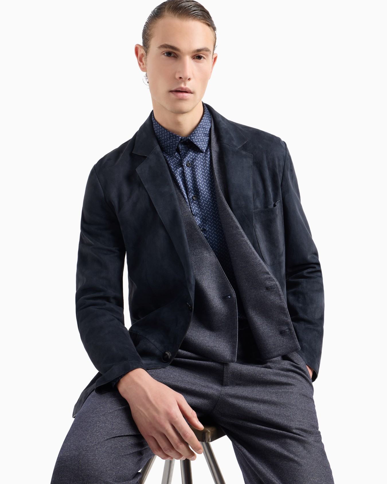 Veste à simple boutonnage en cuir suédé Diapositive 5