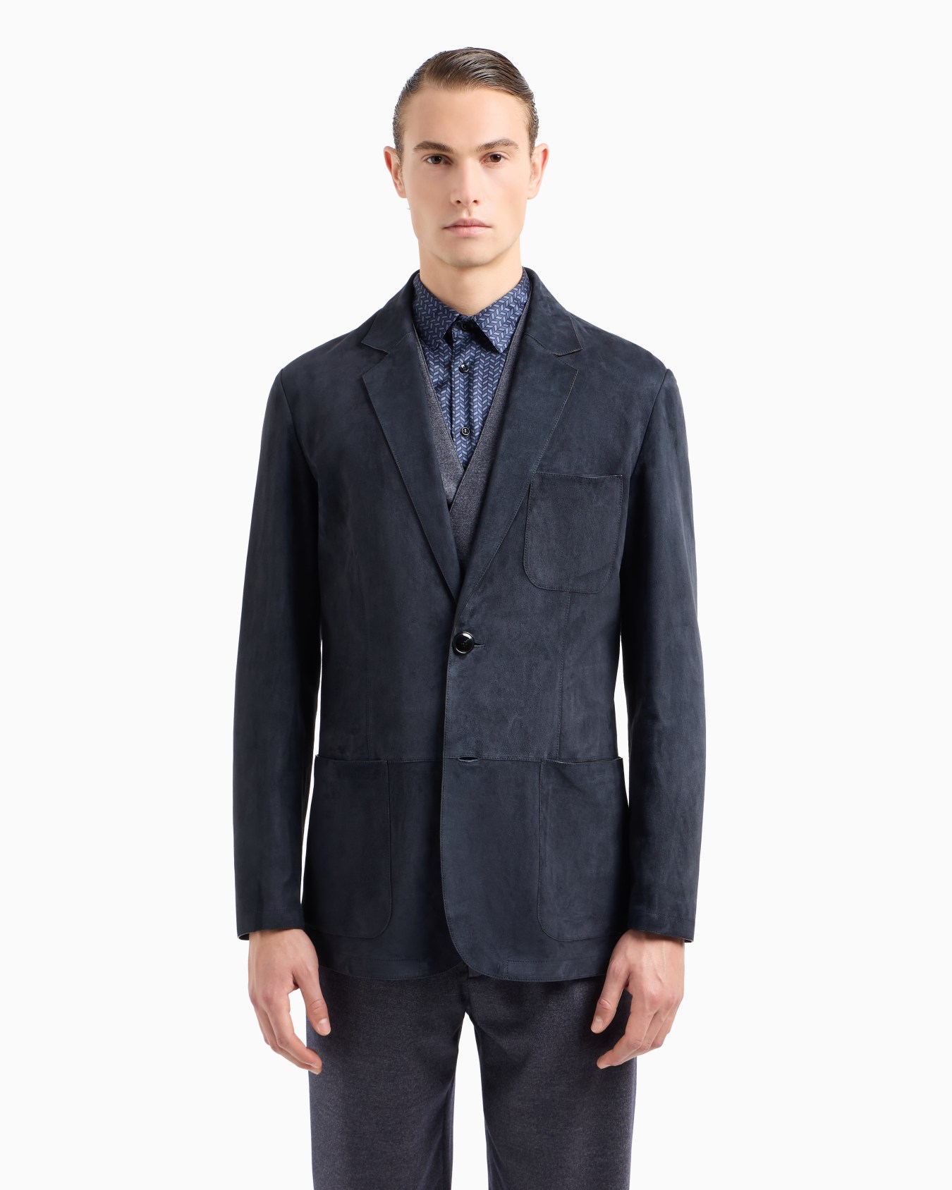 Veste à simple boutonnage en cuir suédé Diapositive 1