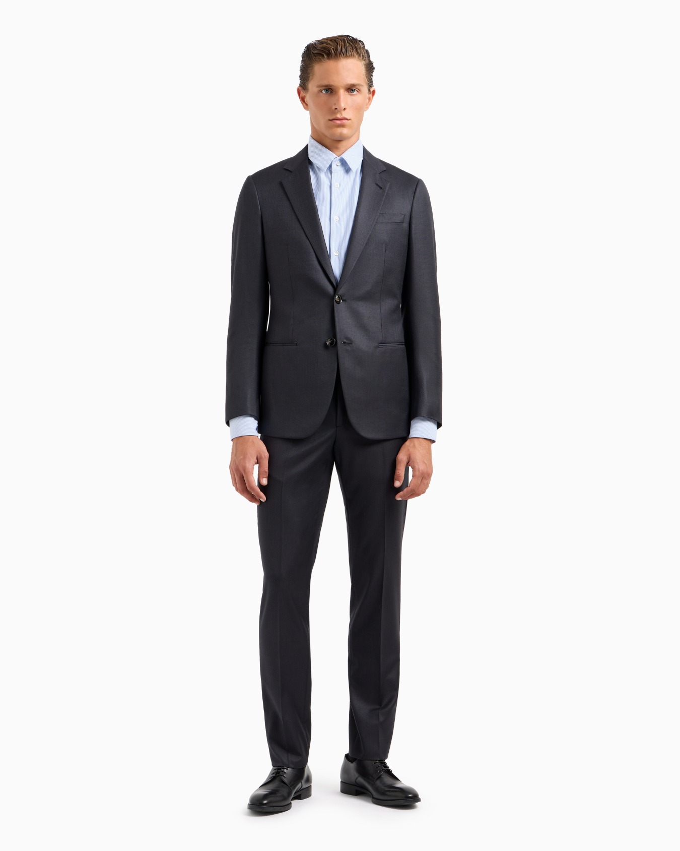 Manhattan Line virgin-wool single-breasted suit with a micro-check motif Slide 1