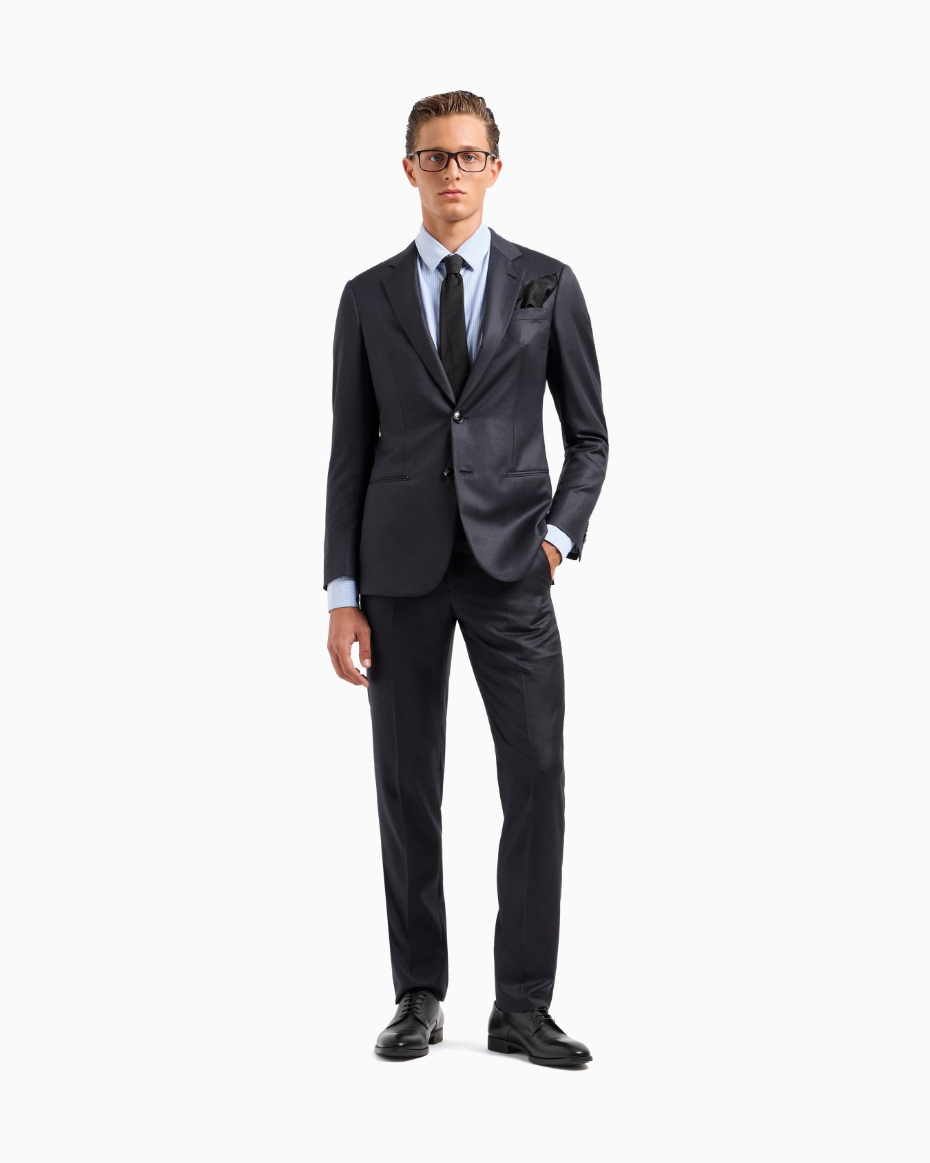Manhattan Line virgin-wool single-breasted suit with a micro-check motif Slide 1