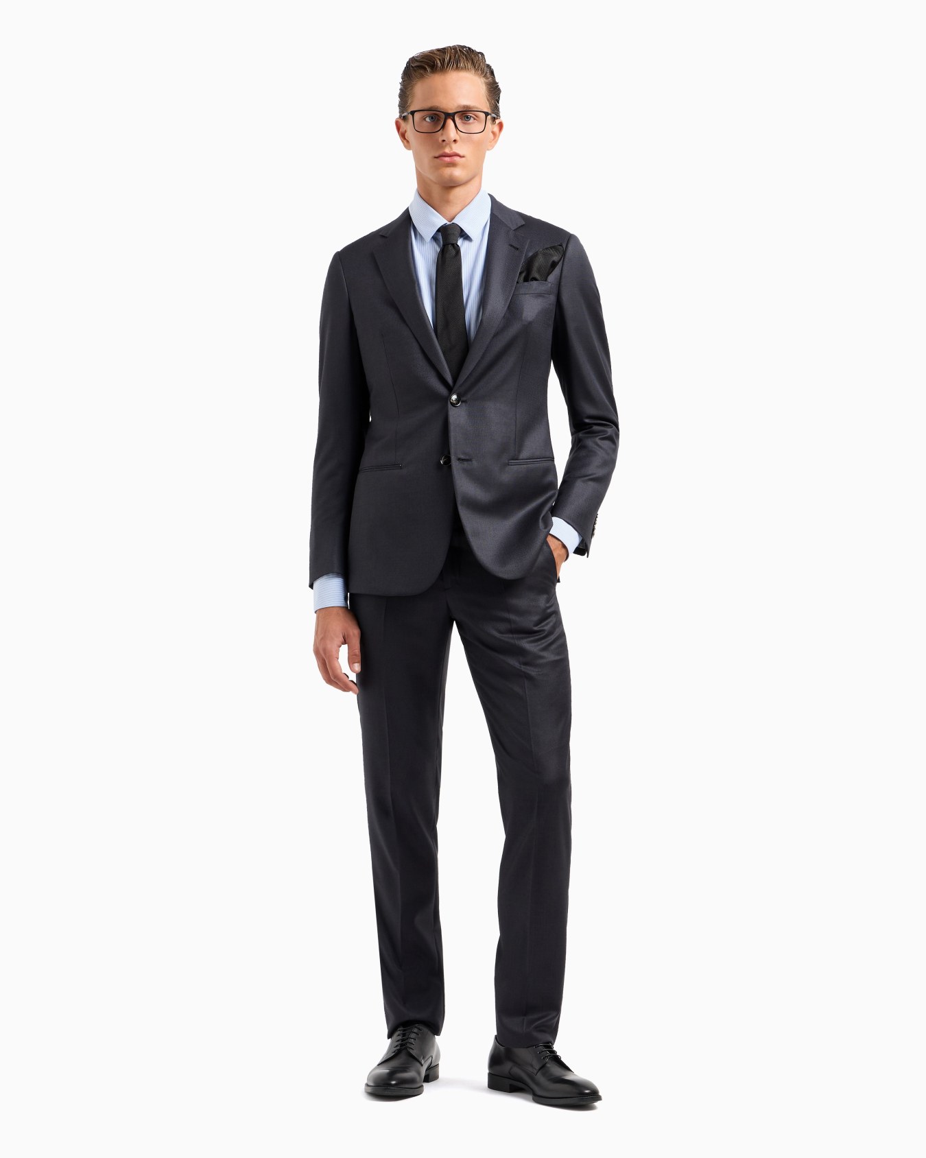 Manhattan Line virgin-wool single-breasted suit with a micro-check motif Slide 3
