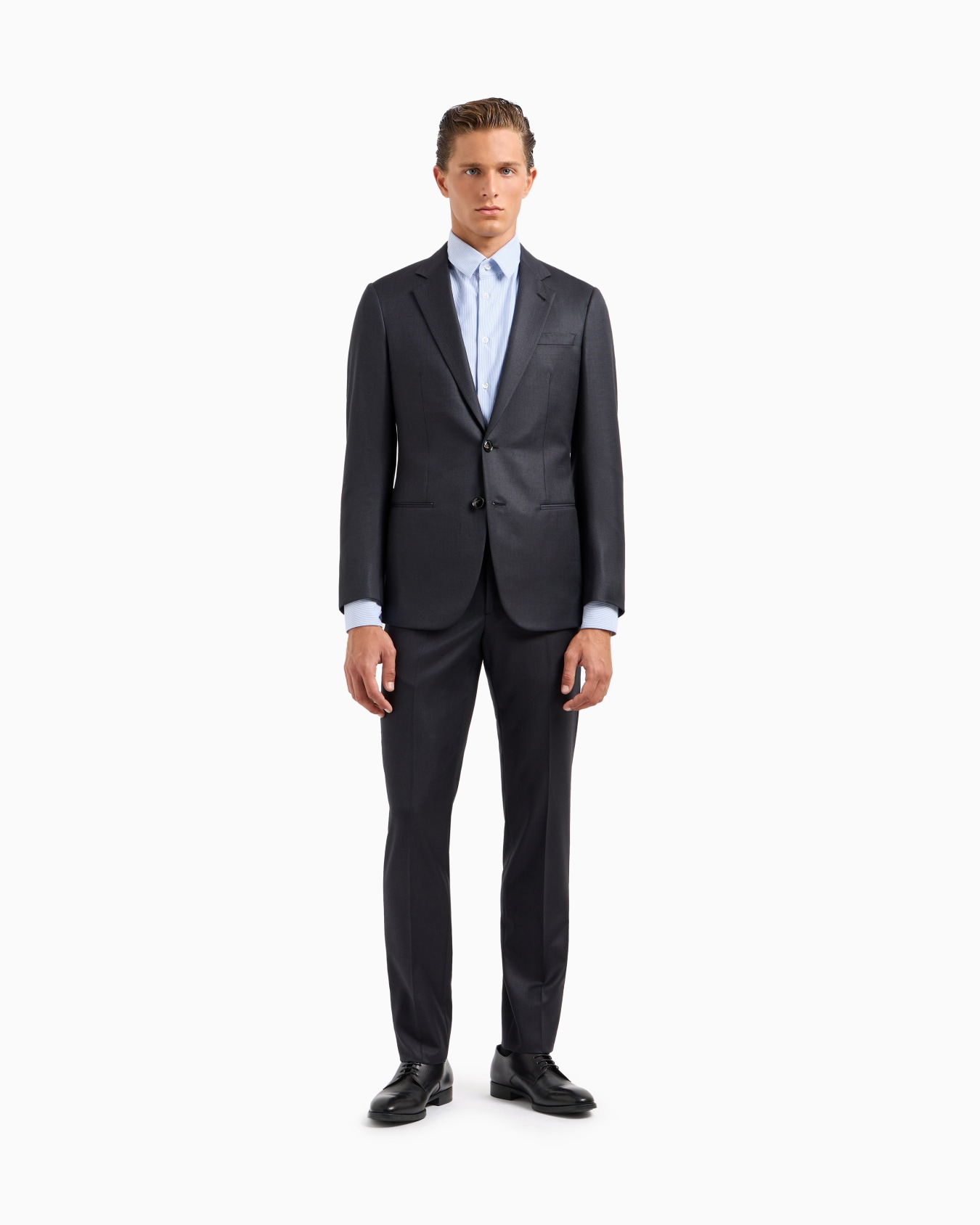 Manhattan Line virgin-wool single-breasted suit with a micro-check motif Slide 3